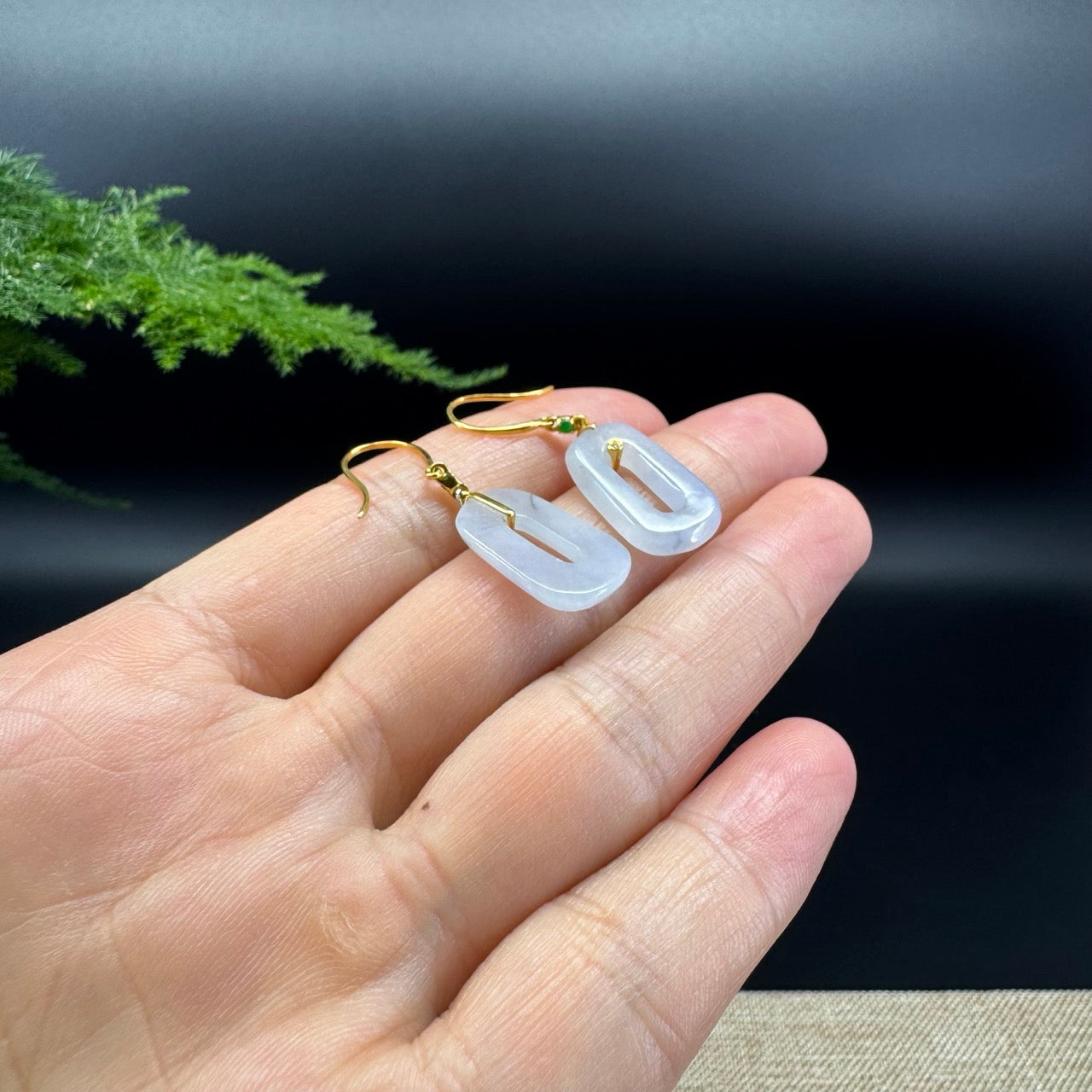 18k Yellow Gold Genuine Light Lavender Koukou Jadeite Jade  Earrings