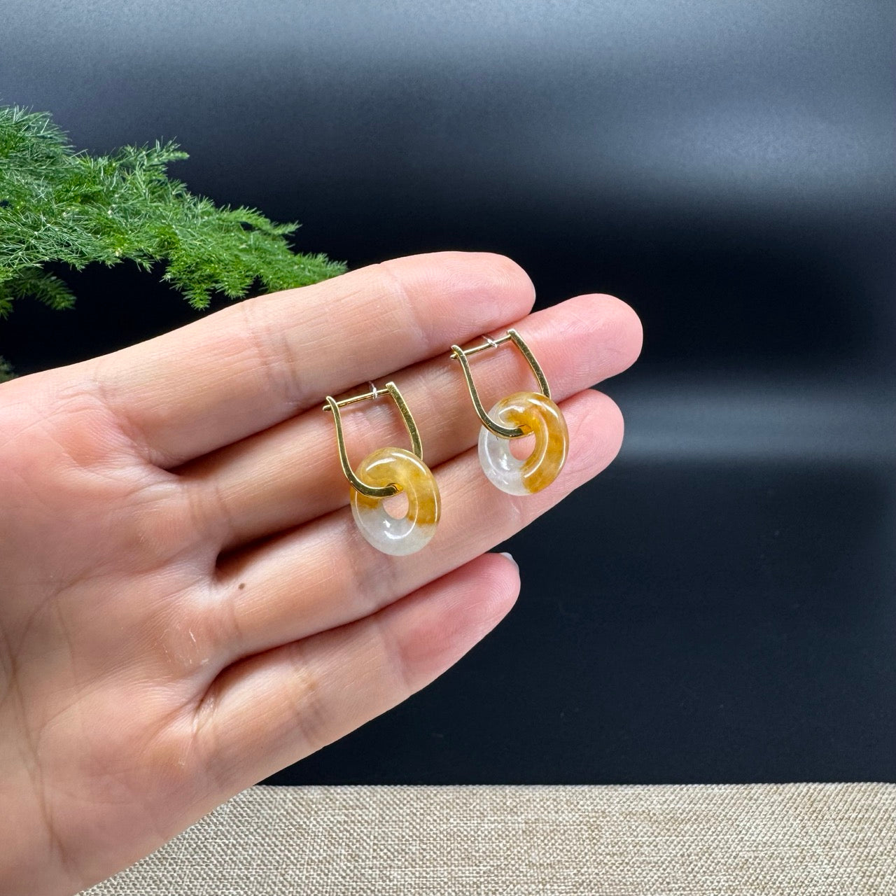 18k Yellow Gold Genuine Icy Yellow Koukou Jadeite Jade Earrings