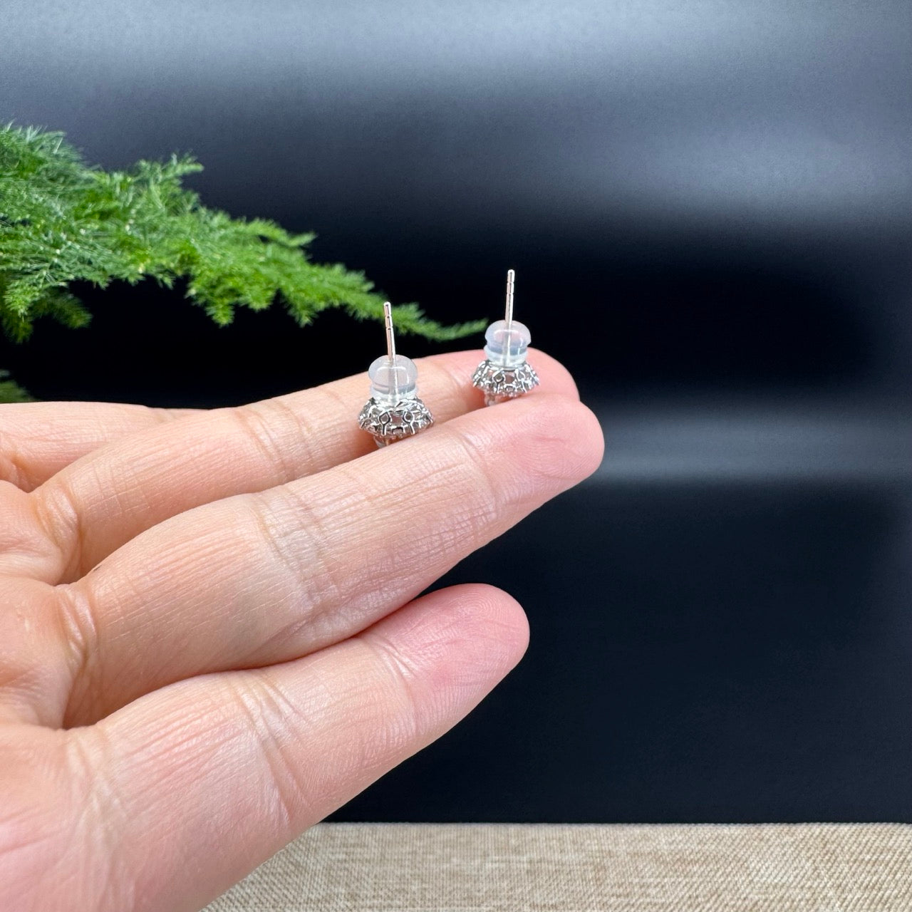 RealJade® 18k White Gold Icy Jadeite Jade Stud Earrings With Diamonds