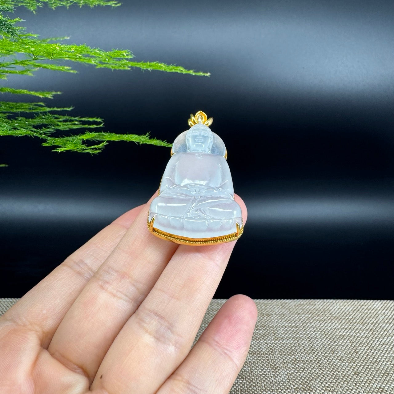 RealJade® Co. 18k Yellow Gold "Goddess of Compassion" Genuine Burmese Jadeite Jade Guanyin Necklace