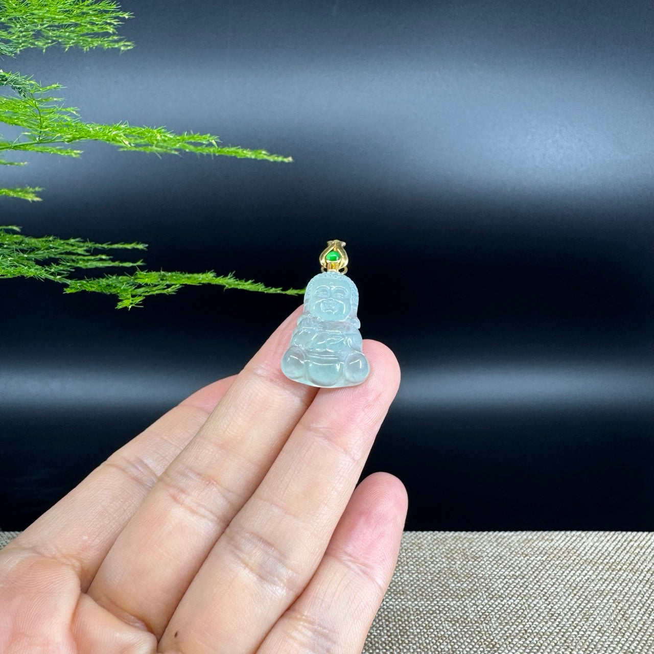 Burmese Icy Green Jadeite Jade Happy Baby Buddha Pendant