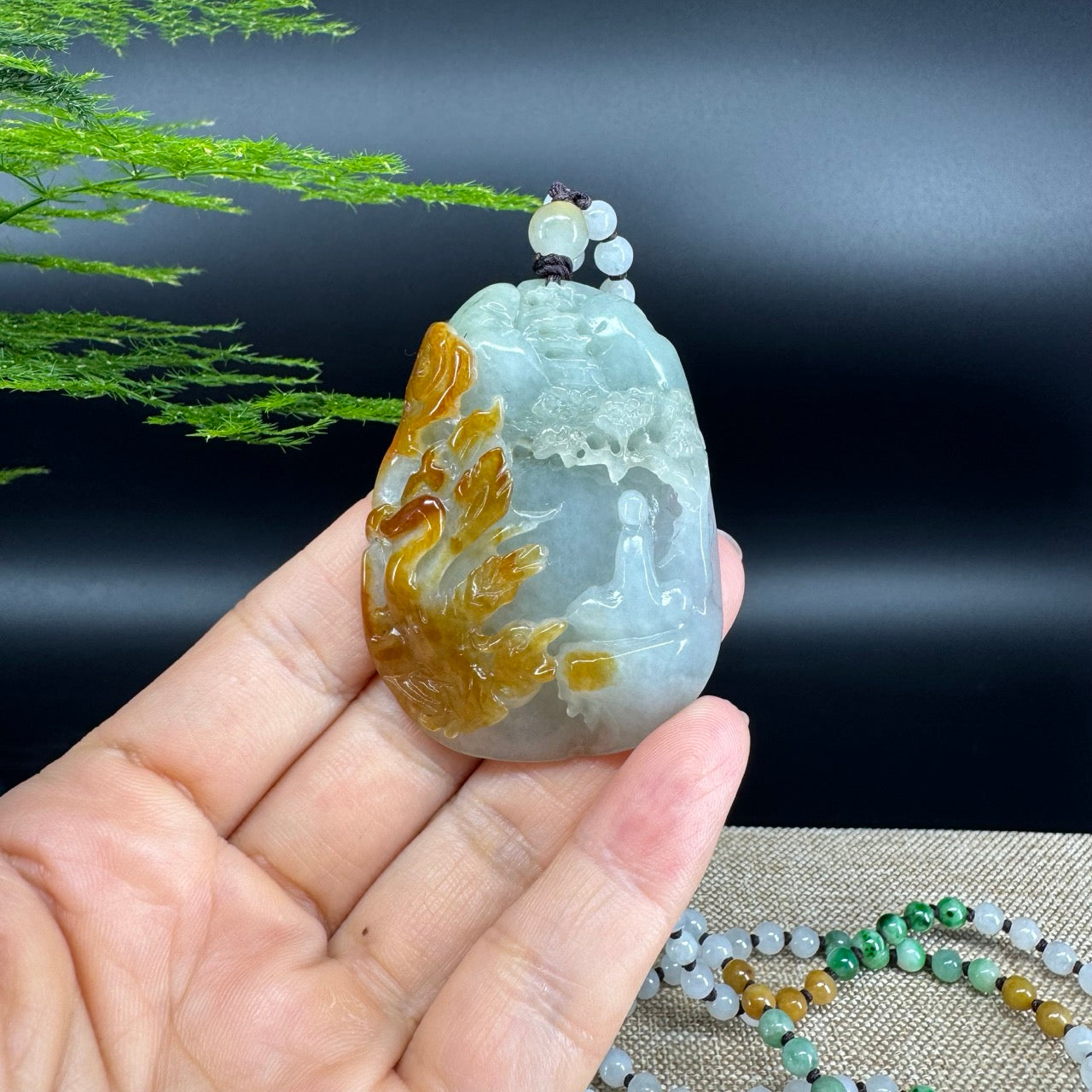 The pendant color is yellow green.