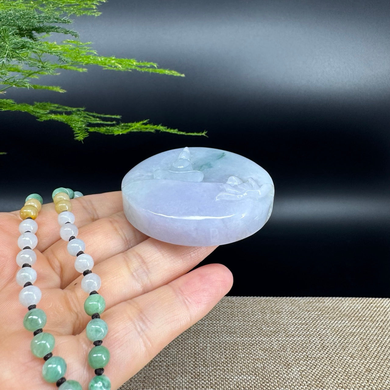 RealJade® Co. Genuine Burmese Jadeite Jade Lavender Green Guanyin Pendant Necklace