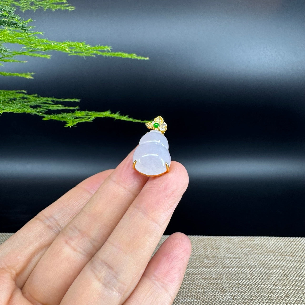 RealJade® Co. Genuine Icy Jadeite Jade Good Luck Hulu Necklace With 18K Yellow Gold Bail