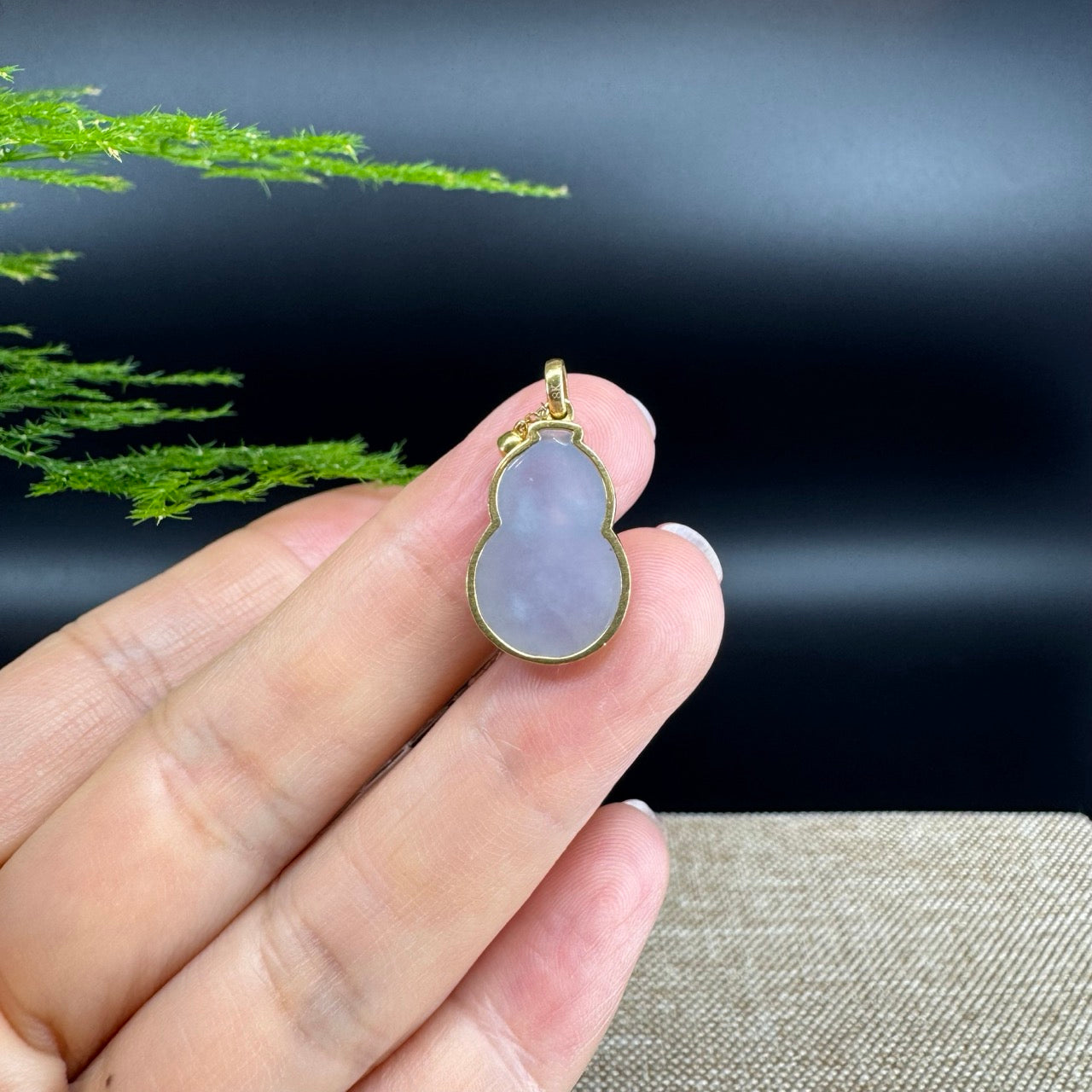 RealJade® Co. Genuine Ice Lavender Jadeite Jade Good Luck Hulu Bottle Gourd Necklace With 18K Yellow Gold Bail