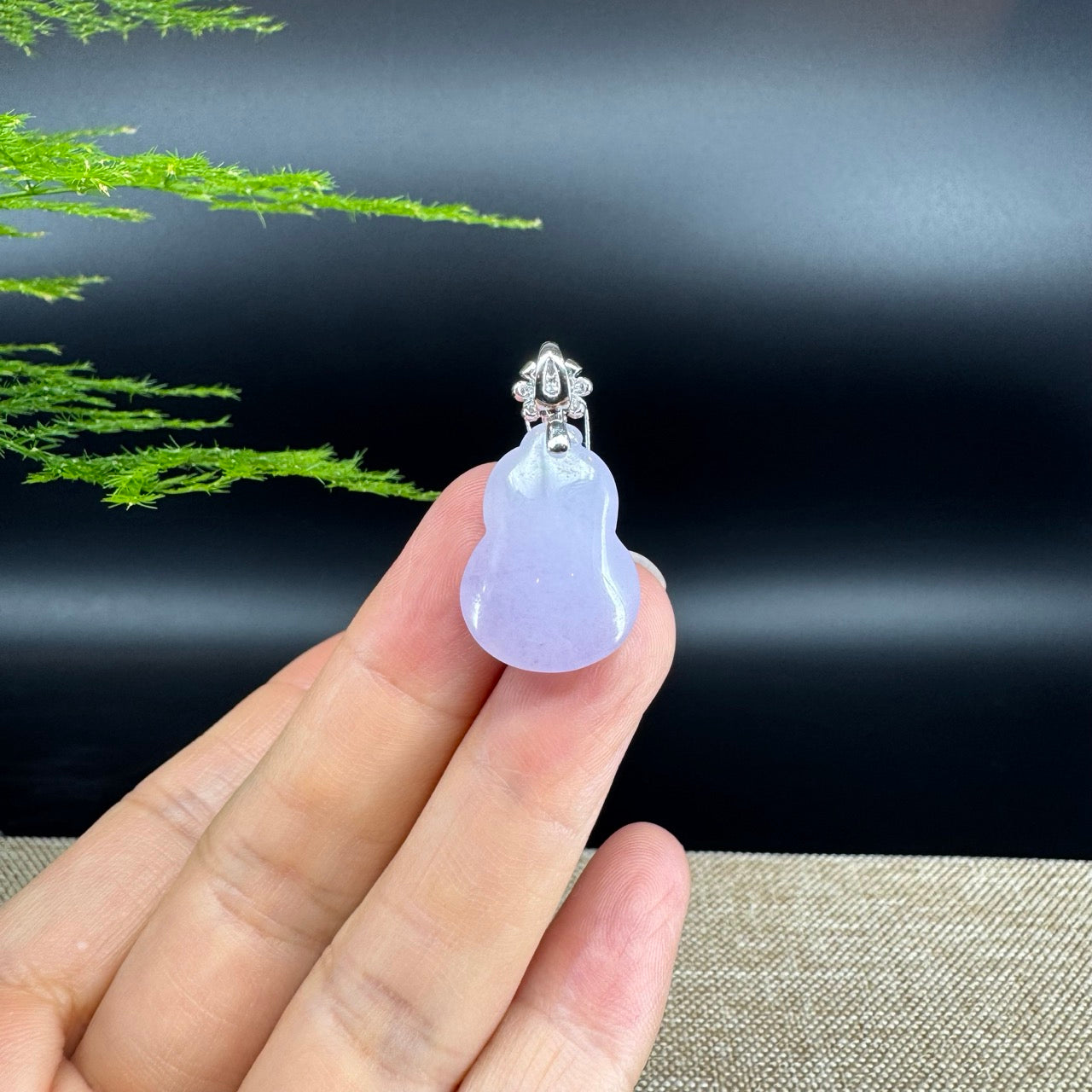 RealJade® Co. Genuine Lavender Jadeite Jade Good Luck Hulu Bottle Gourd Necklace With 18K Yellow White Bail
