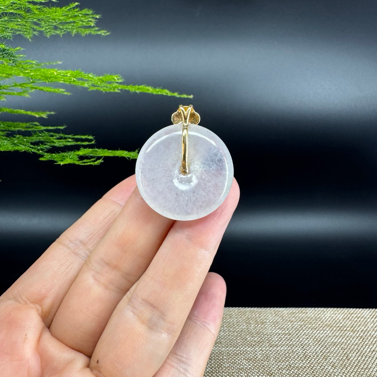 "Good Luck Button" Icy Jadeite Jade Lucky KouKou Pendant With 18K Yellow Gold Bail