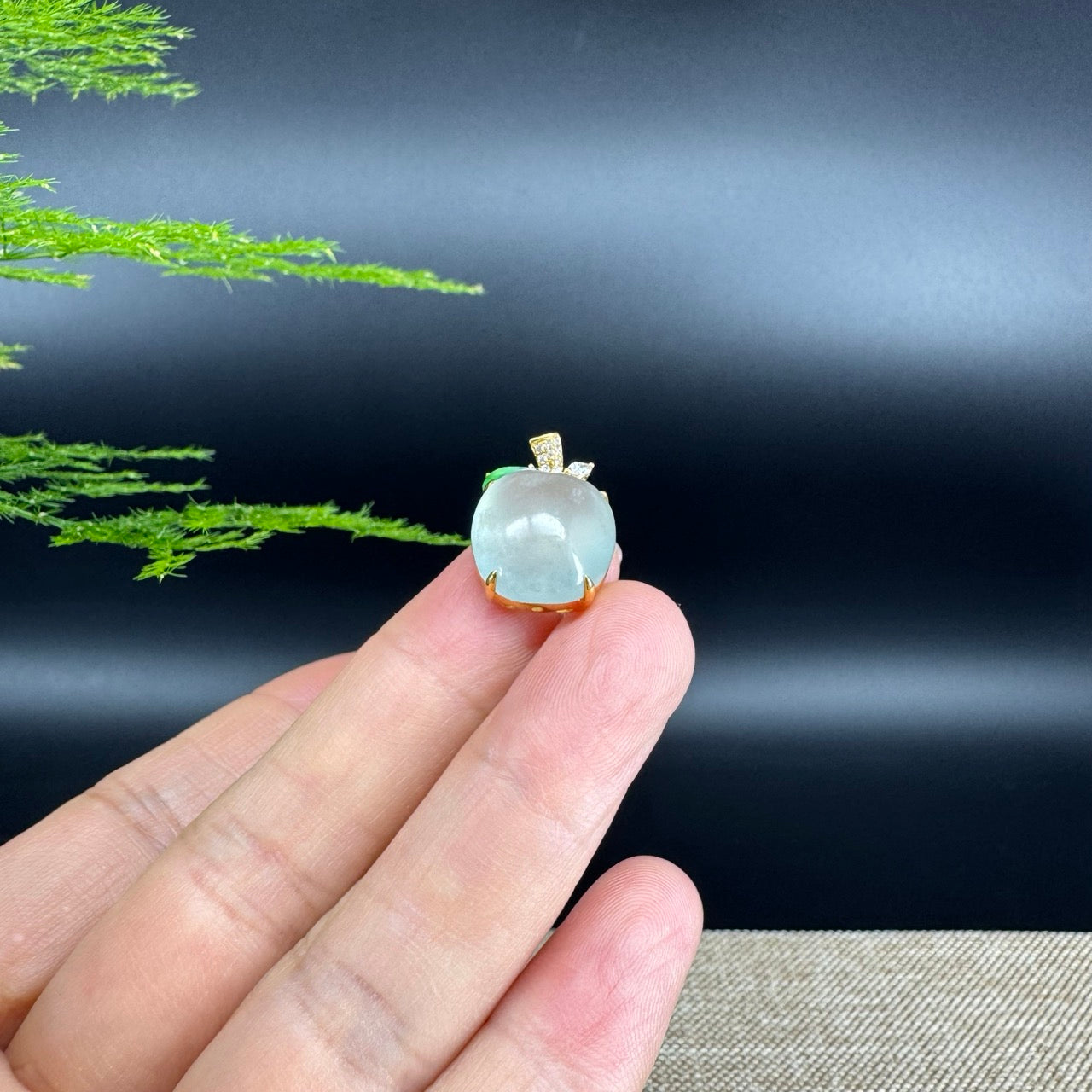 RealJade® Co. Genuine Icy Jadeite Jade Good Luck Apple Necklace With 18K Yellow Gold Bail