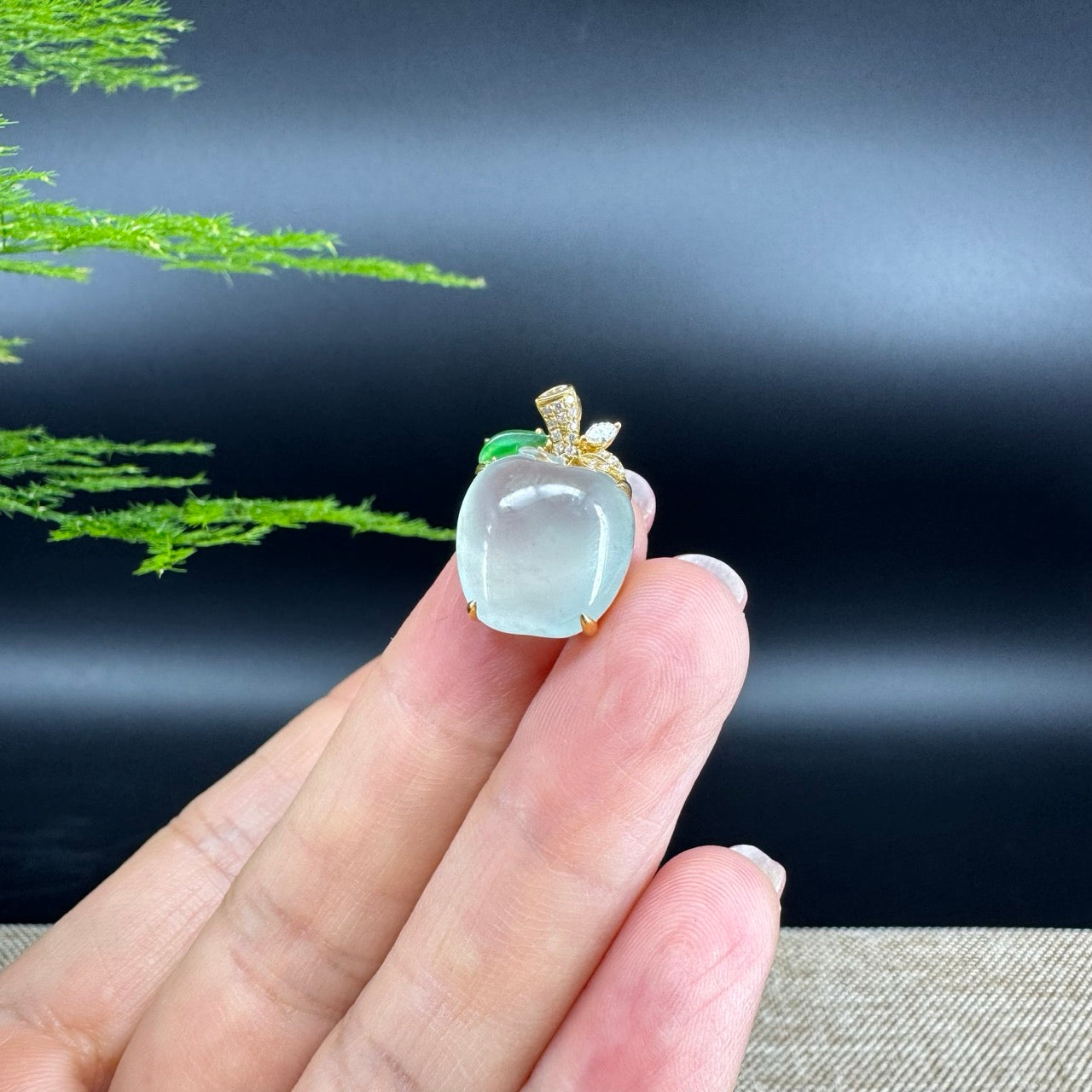 RealJade® Co. Genuine Icy Jadeite Jade Good Luck Apple Necklace With 18K Yellow Gold Bail