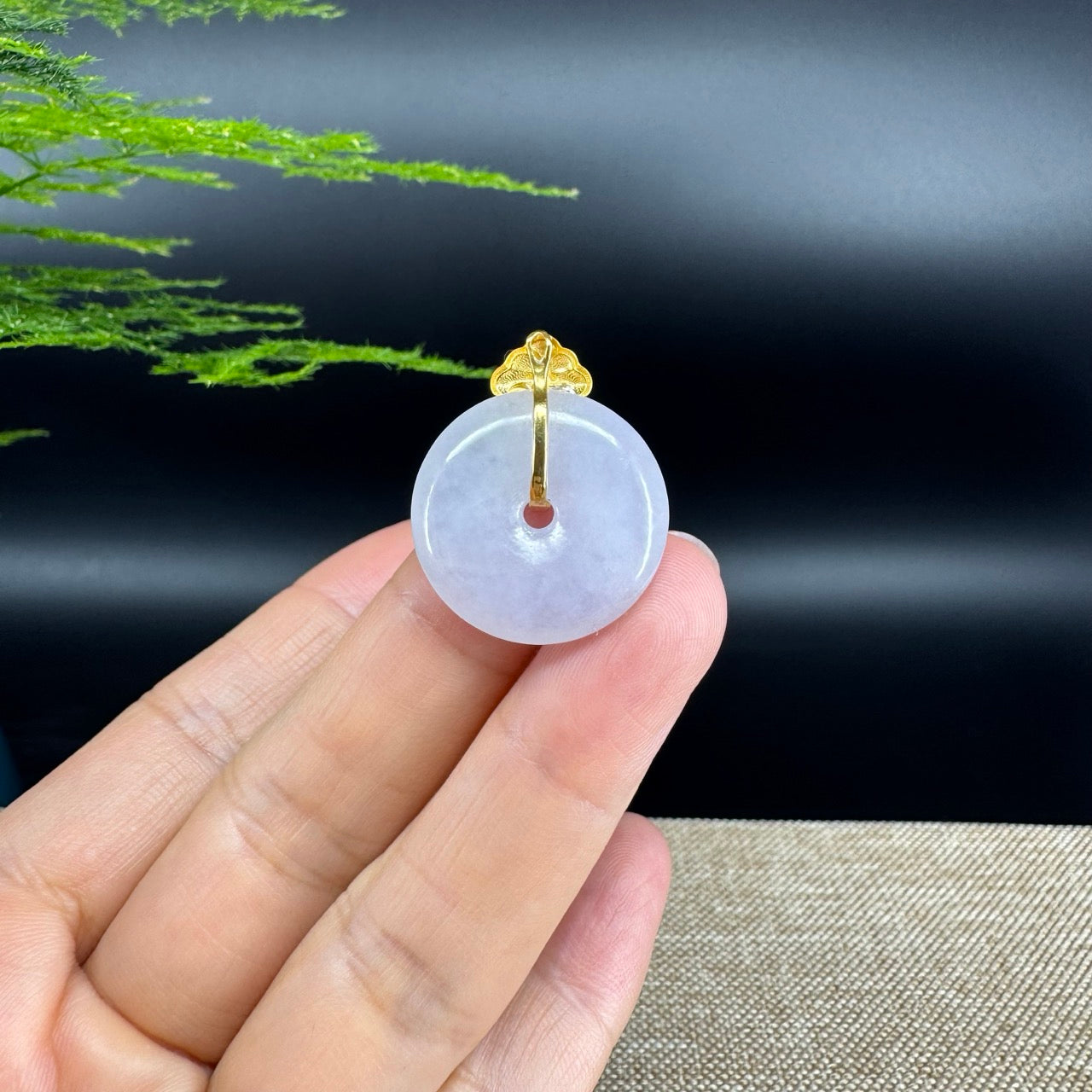 "Good Luck Button" Icy Jadeite Jade Lucky KouKou Pendant With 18K Yellow Gold  Bail
