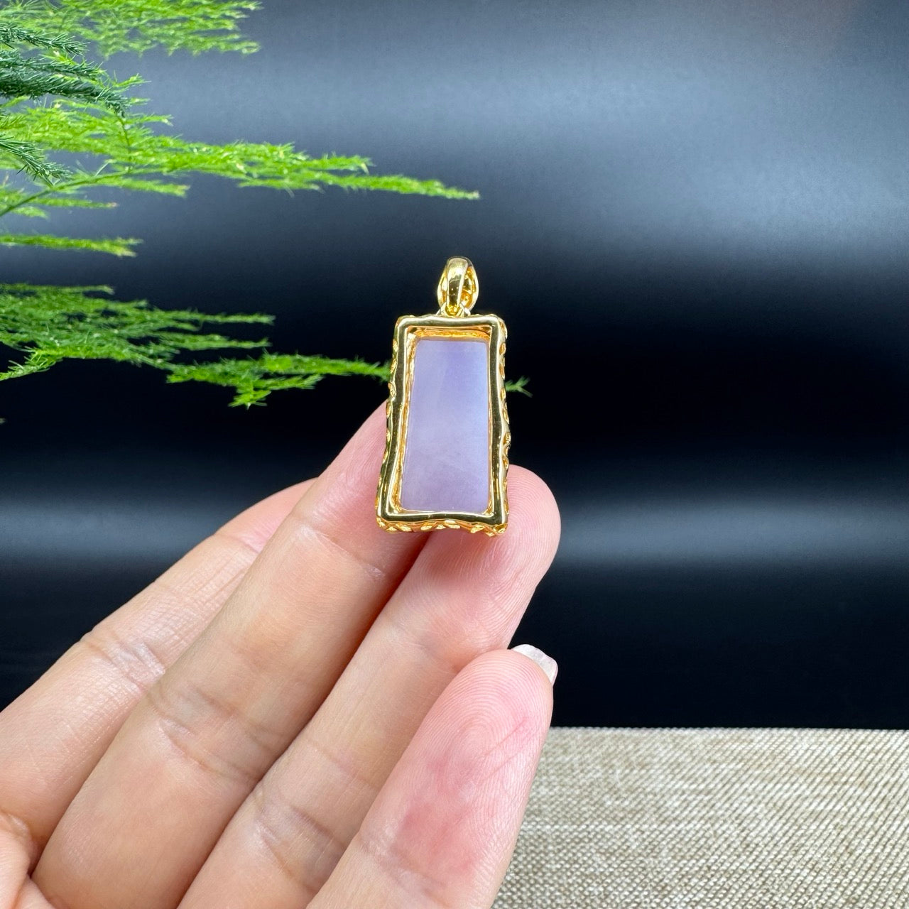 "Good Luck Button"Lavender Jadeite Jade Bamboo Pendant With 18K Yellow Gold Diamonds Bail