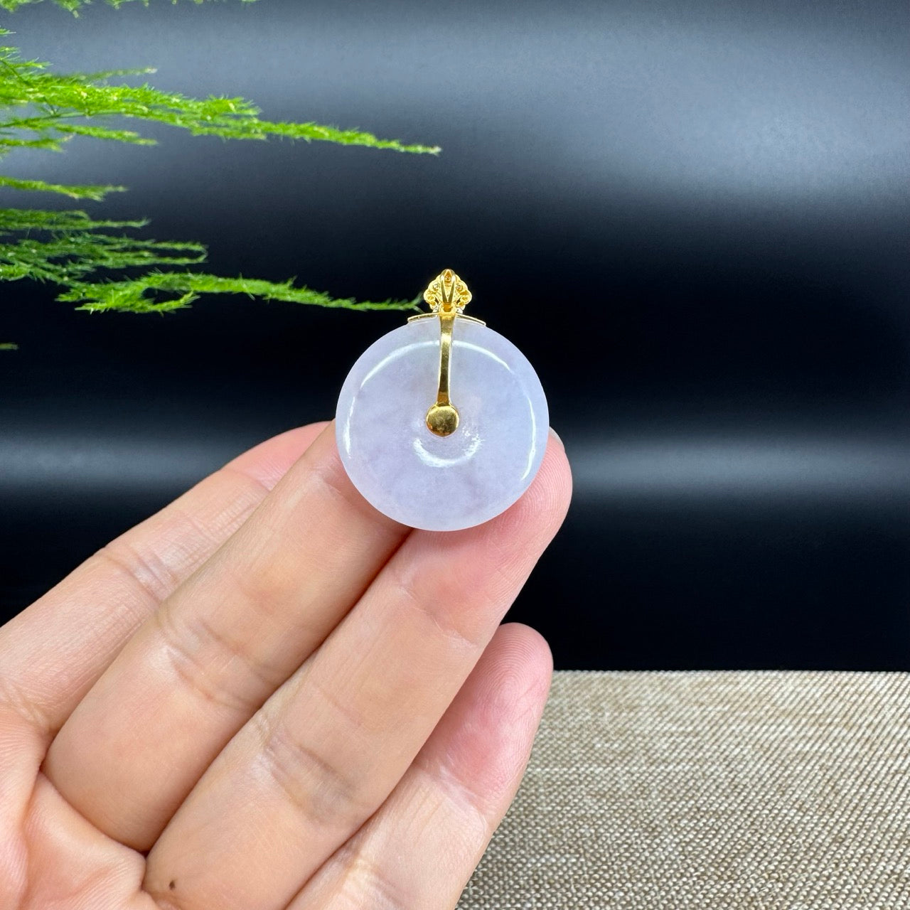 "Good Luck Button" Icy Jadeite Jade Lucky KouKou Pendant With 18K Yellow Gold  Bail