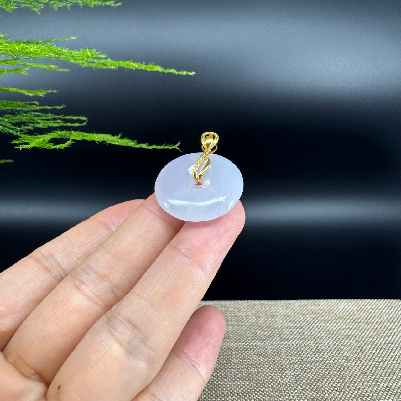 "Good Luck Button" Icy Jadeite Jade Lucky KouKou Pendant With 18K Yellow Gold Bail