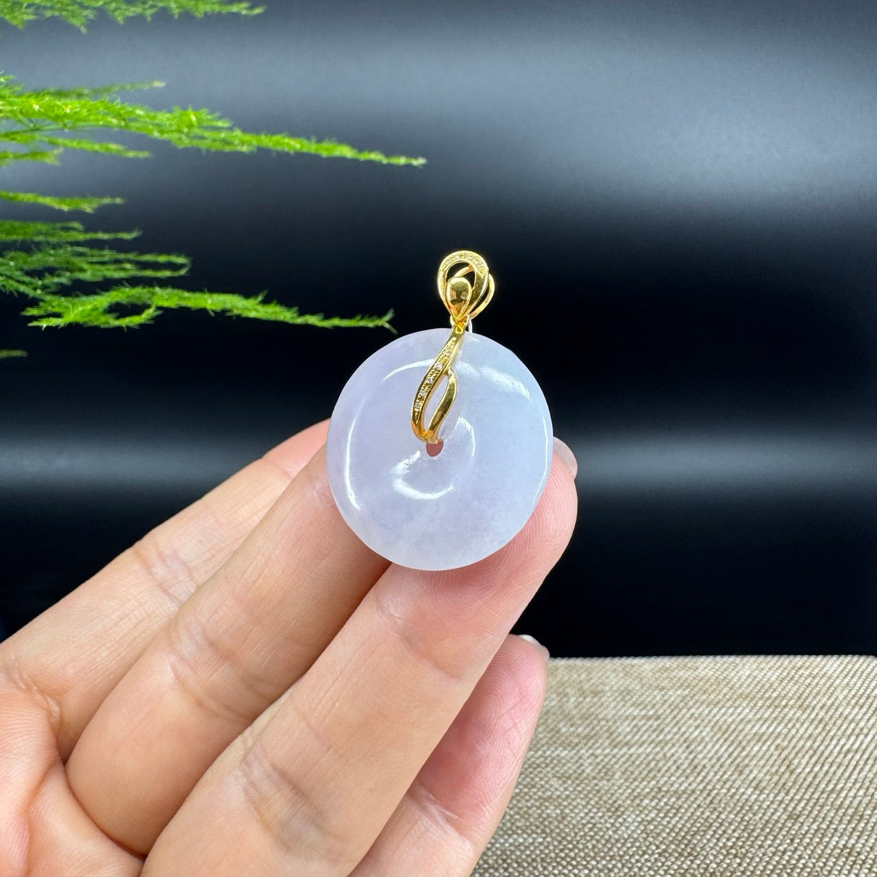 "Good Luck Button" Icy Jadeite Jade Lucky KouKou Pendant With 18K Yellow Gold Bail
