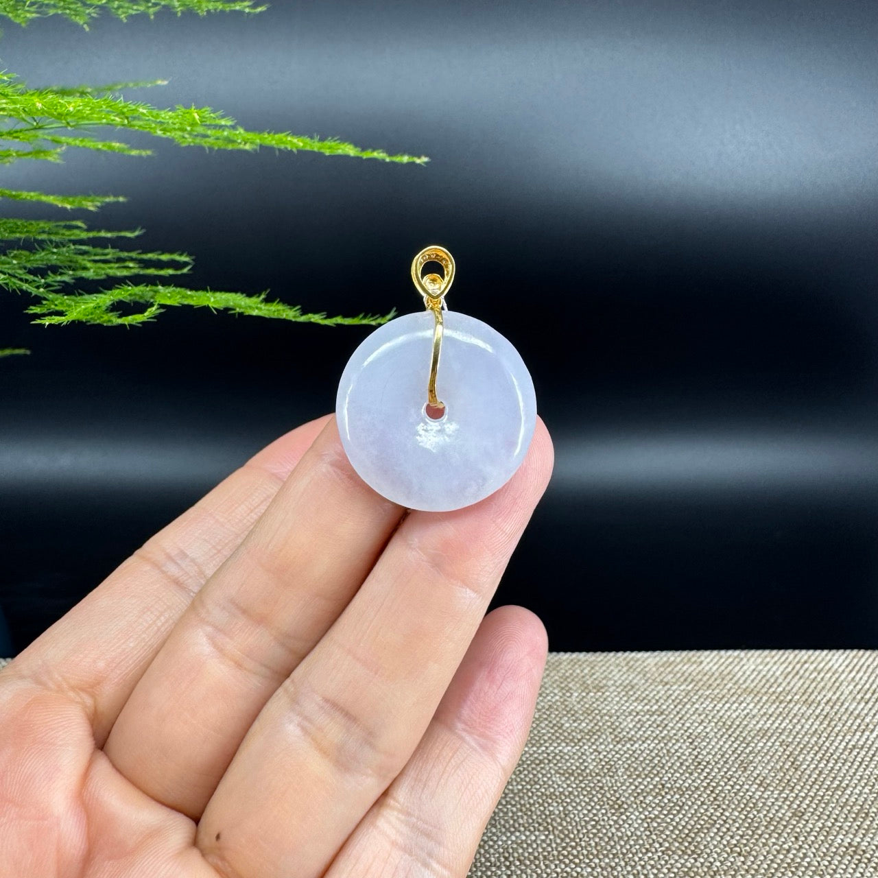 "Good Luck Button" Icy Jadeite Jade Lucky KouKou Pendant With 18K Yellow Gold Bail