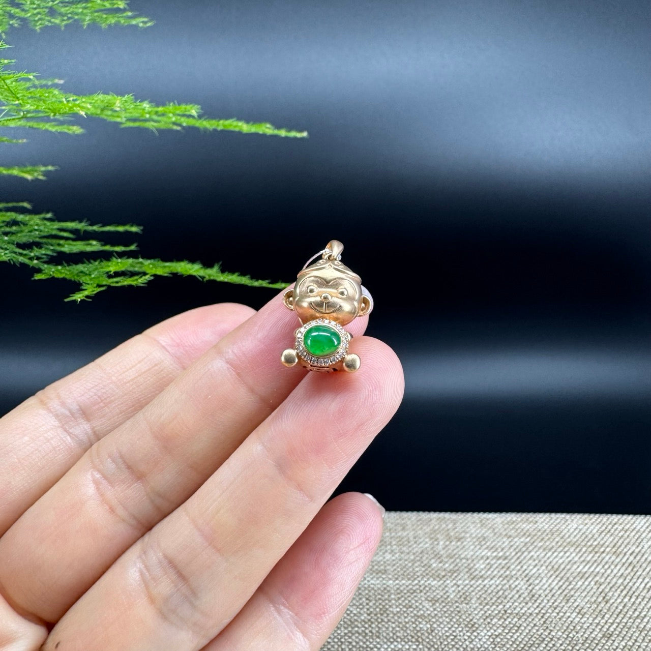 RealJade®  12 Zodiac: 18k Rose Gold Monkey Pendant Necklace with Green Imperial Jade & Diamonds