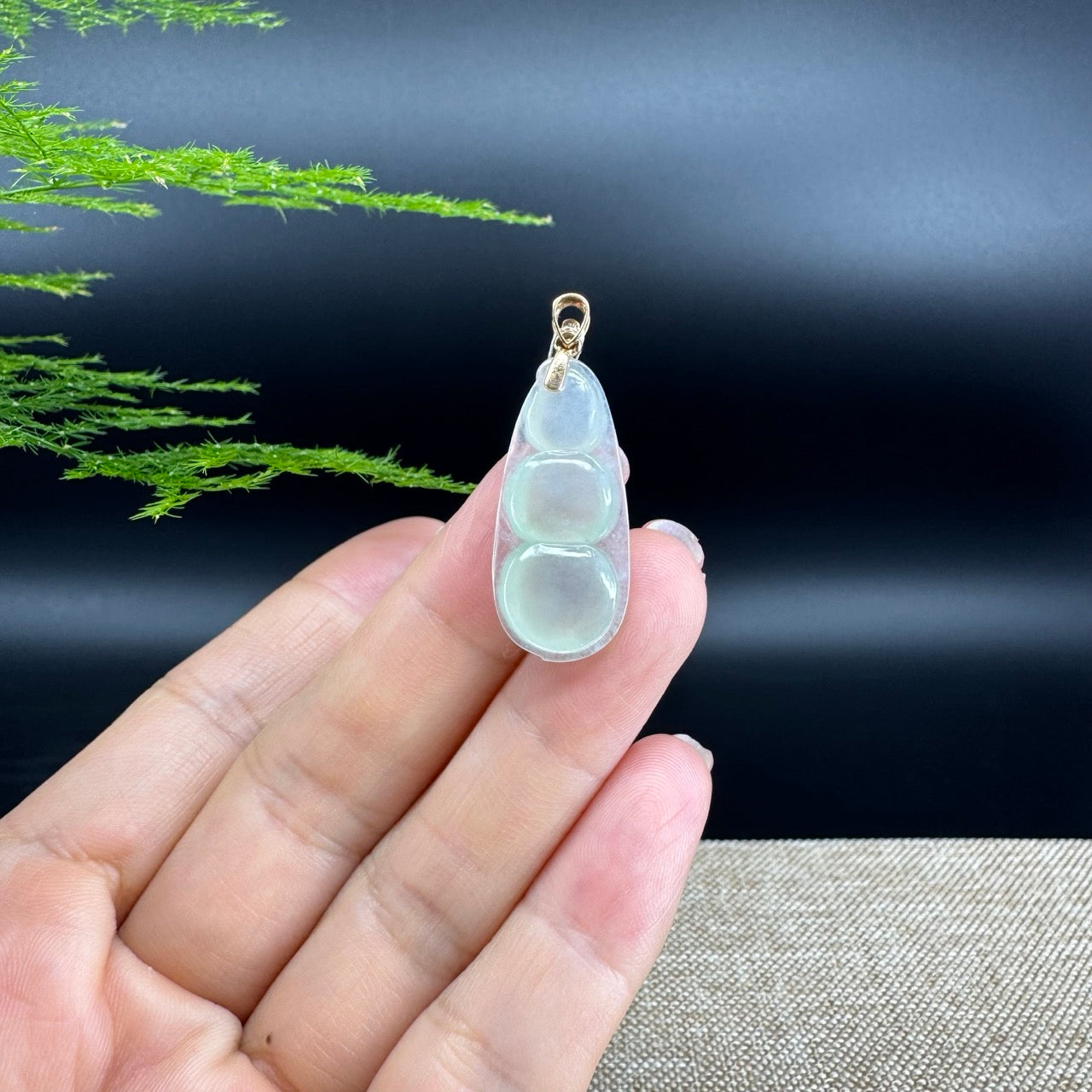 RealJade® Co. Genuine Ice Green Jadeite Jade Bean Necklace With 18K Rose Gold Bail