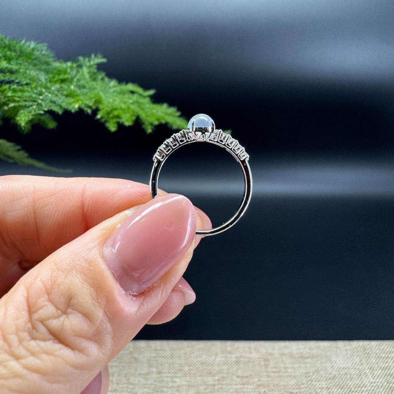 RealJade®18K White Gold Icy Jadeite Jade Diamonds Ring