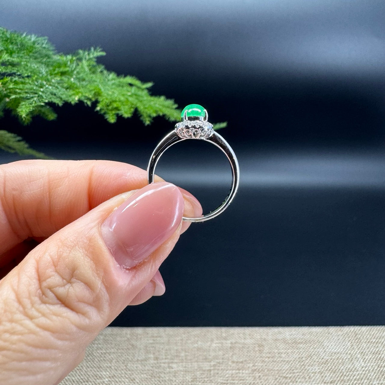 RealJade® 18K White Gold Imperial Green Jadeite Jade Diamonds Ring