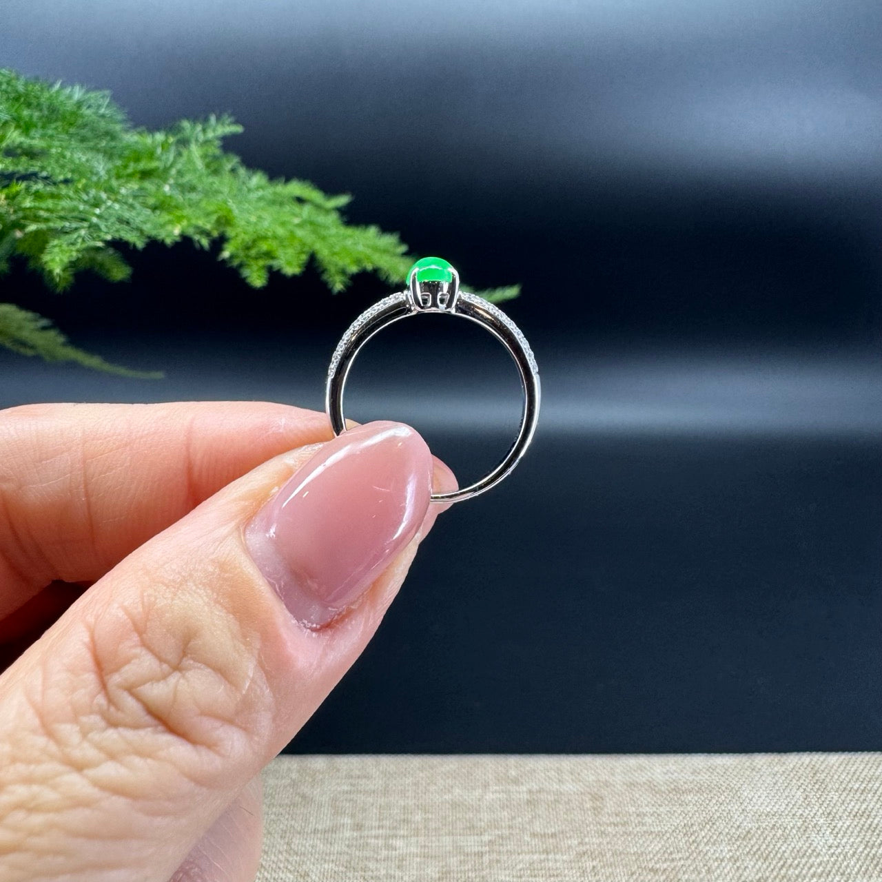 RealJade® 18K White Gold Imperial Green Jadeite Jade Diamonds Ring