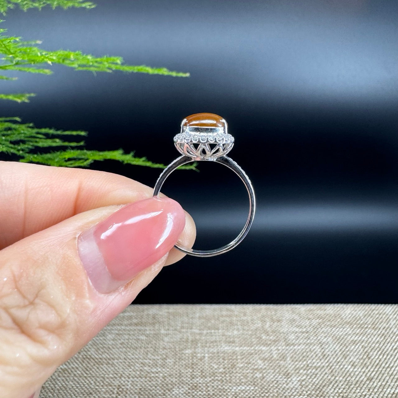 RealJade® "Amelie" 18k White Gold Natural Honey Yellow Jadeite Hulu Ring With Diamonds