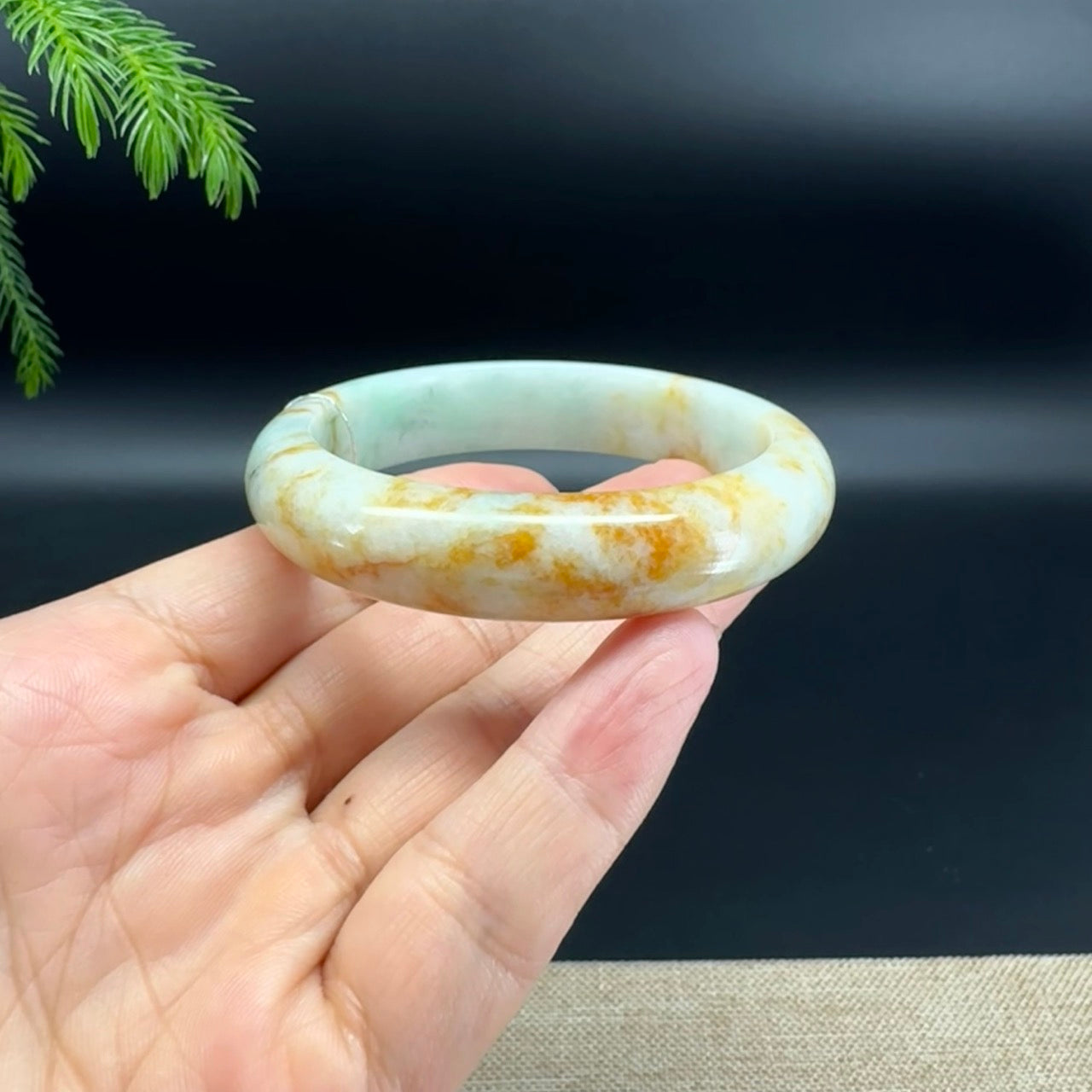 Genuine Burmese Light Green & Sajin Jade Jadeite Bangle Bracelet (54.9mm )