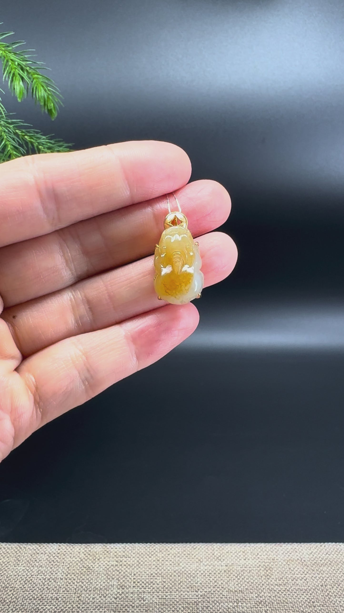 RealJade® Co. 18K Yellow Gold Genuine Honey Yellow Jadeite Jade PiXiu Pendant