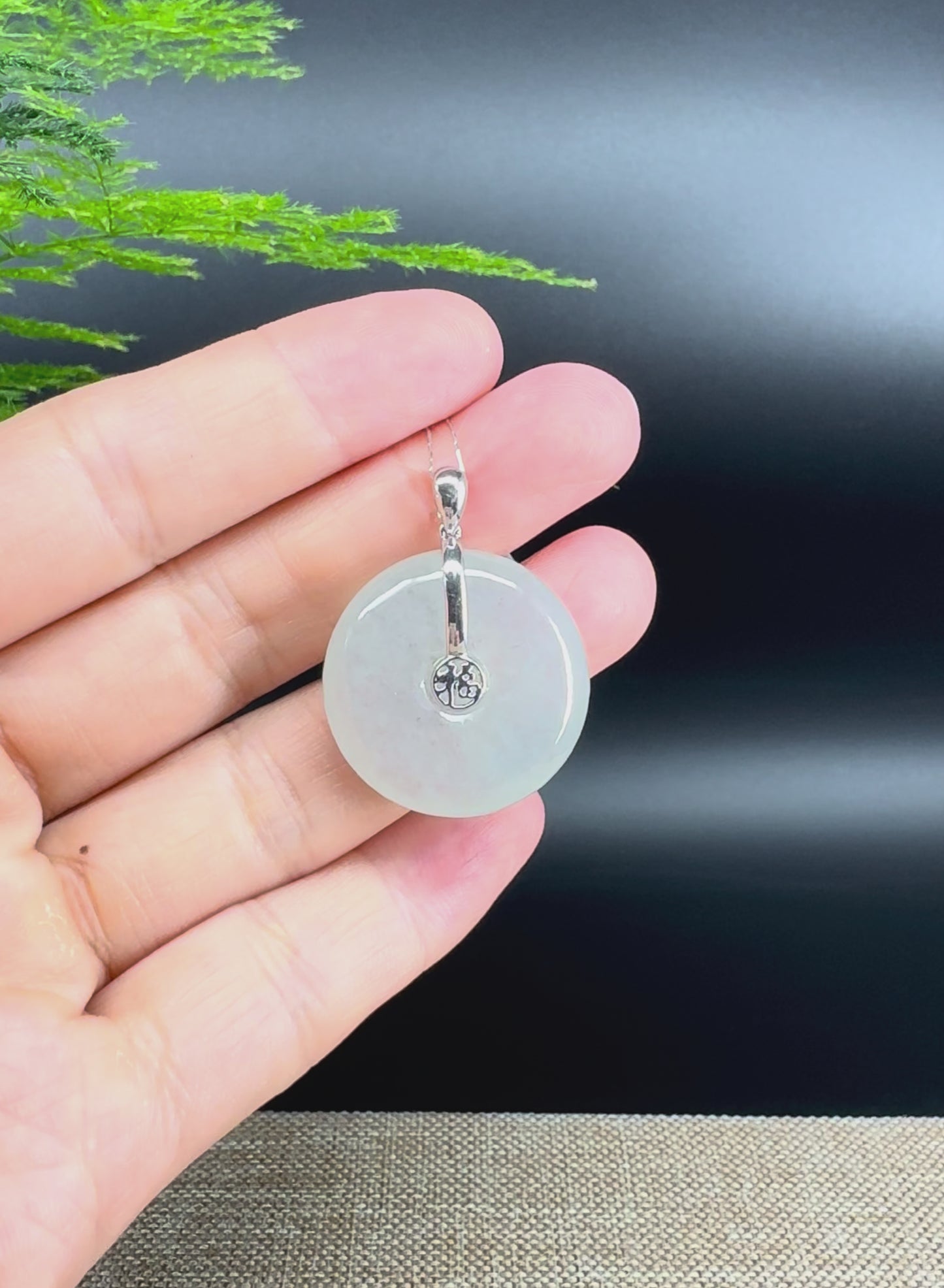 Load and play video in Gallery viewer, &amp;quot;Good Luck Button&amp;quot; Icy Jadeite Jade Lucky KouKou Pendant With 18K White Gold Bail
