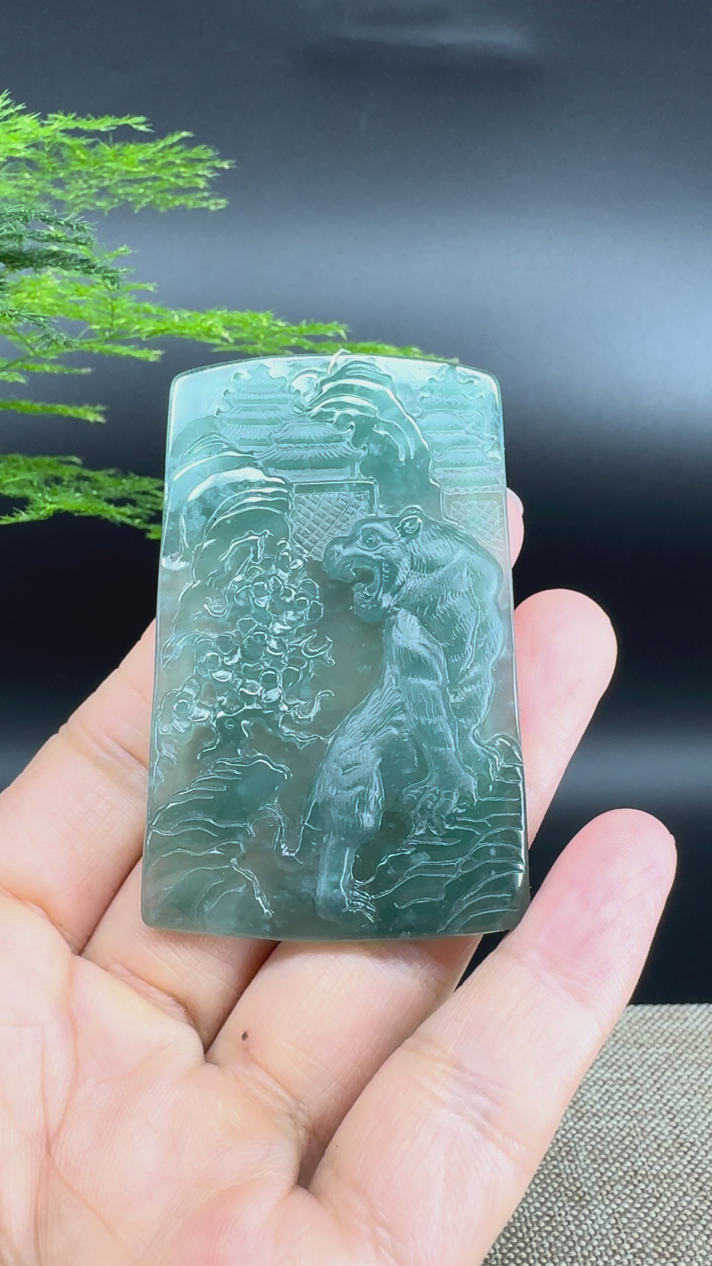 RealJade® Co. High Natural Guatemalan Blue Jade Tiger Pendant