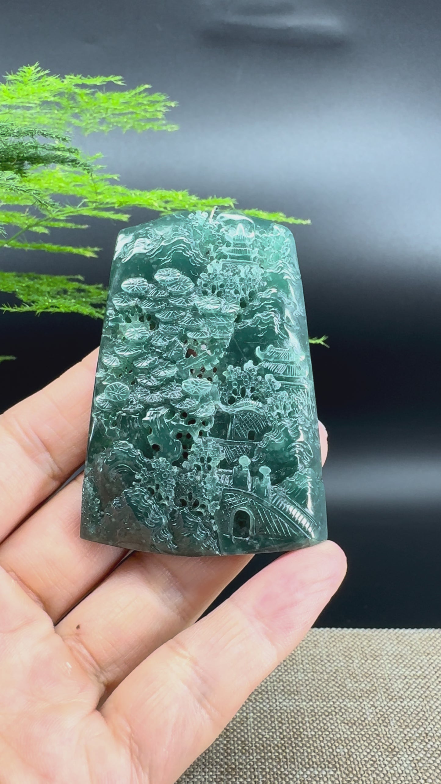 RealJade® Co. High Natural Guatemalan Blue Jade Landscape Pendant
