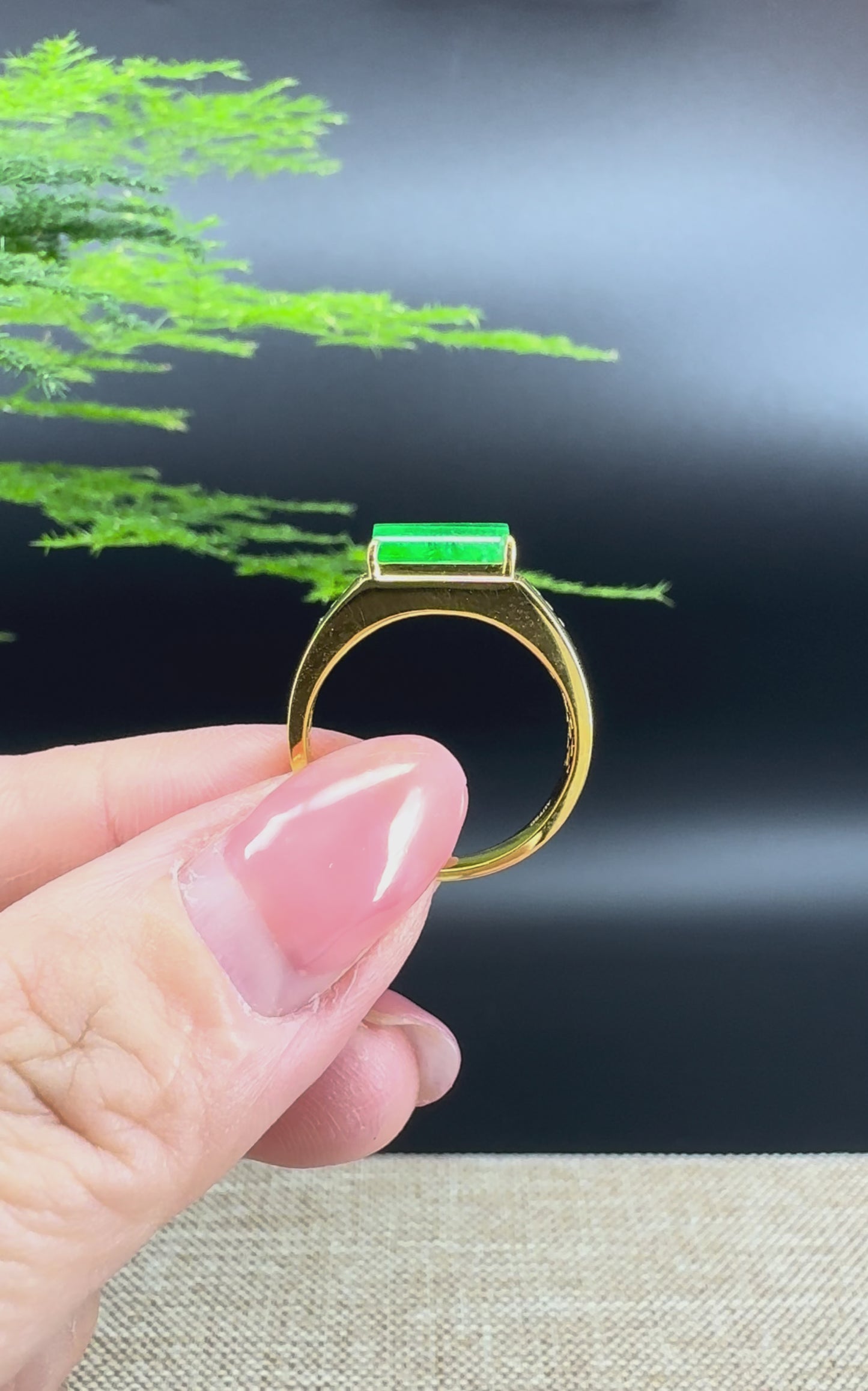RealJade® "Signature Signet" 18K Yellow Gold  Imperial Green Jadeite Jade Diamonds Classic Ring