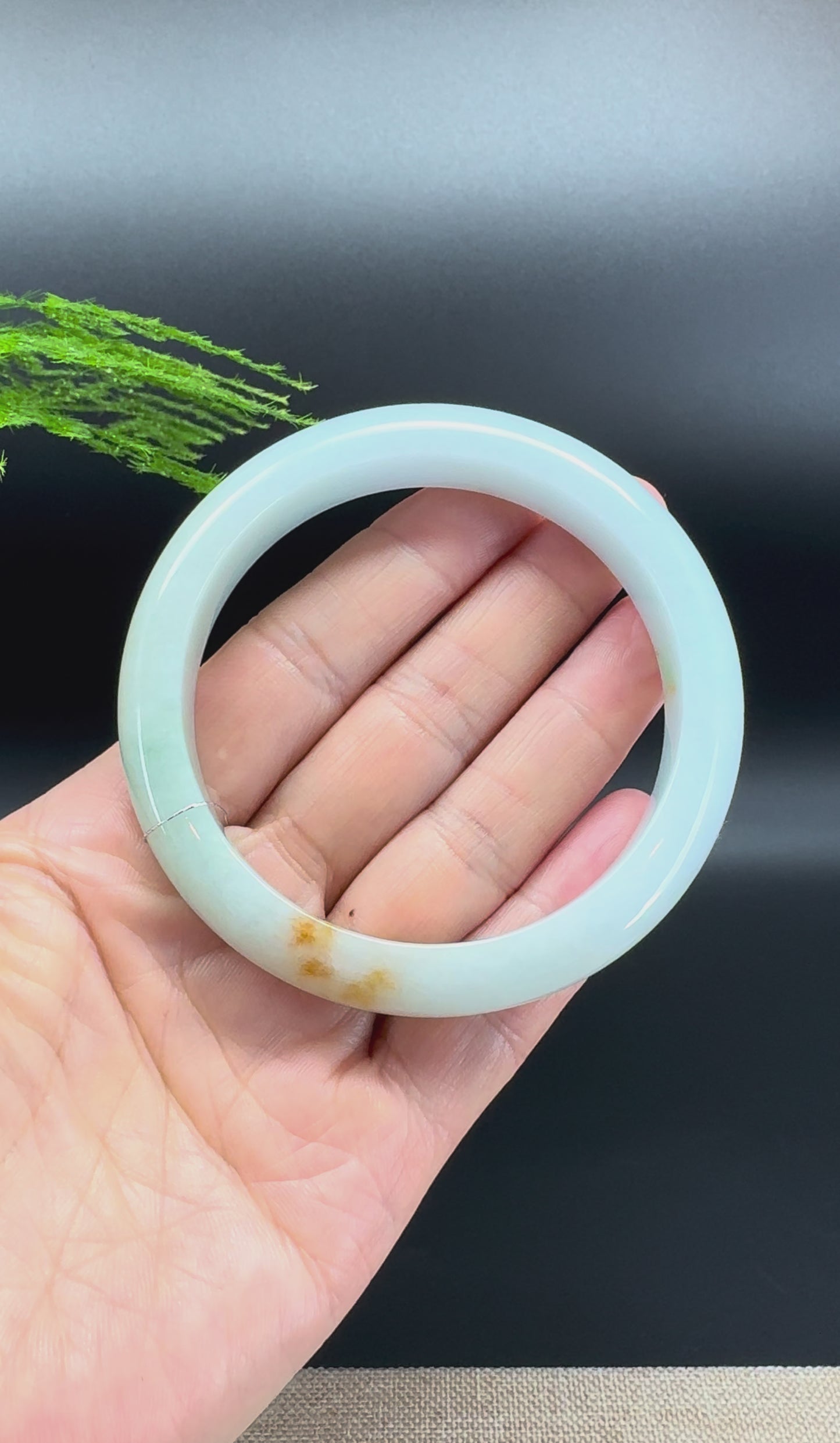 Load and play video in Gallery viewer, Genuine Burmese Light Green Jadeite Bangle Bracelet (61.6mm)
