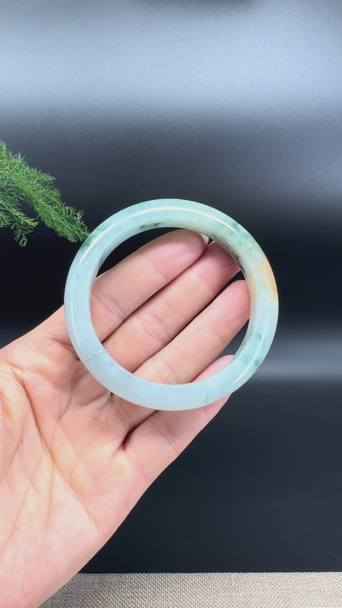 Load and play video in Gallery viewer, Genuine Burmese Icy Blue Green Jade Jadeite Bangle Bracelet ( 55.8mm )
