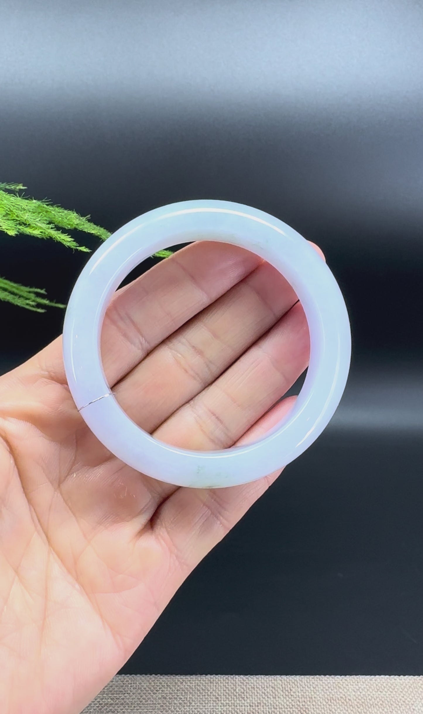 Load and play video in Gallery viewer, Genuine Burmese Icy Green Jadeite Jade Bangle Bracelet ( 52.5mm )
