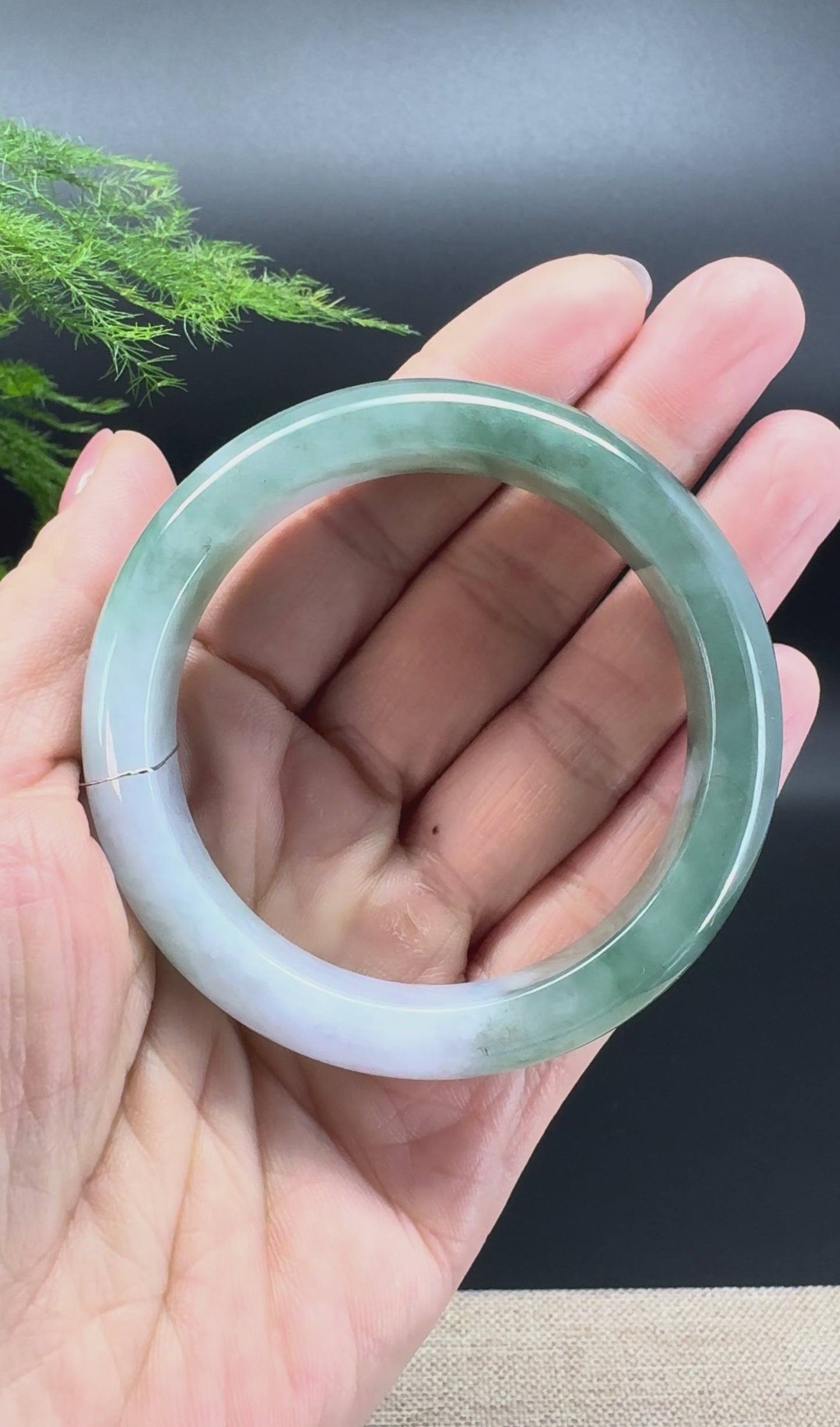 Load and play video in Gallery viewer, Genuine Burmese Oil Green Jade Jadeite Bangle Bracelet ( 53.2mm )
