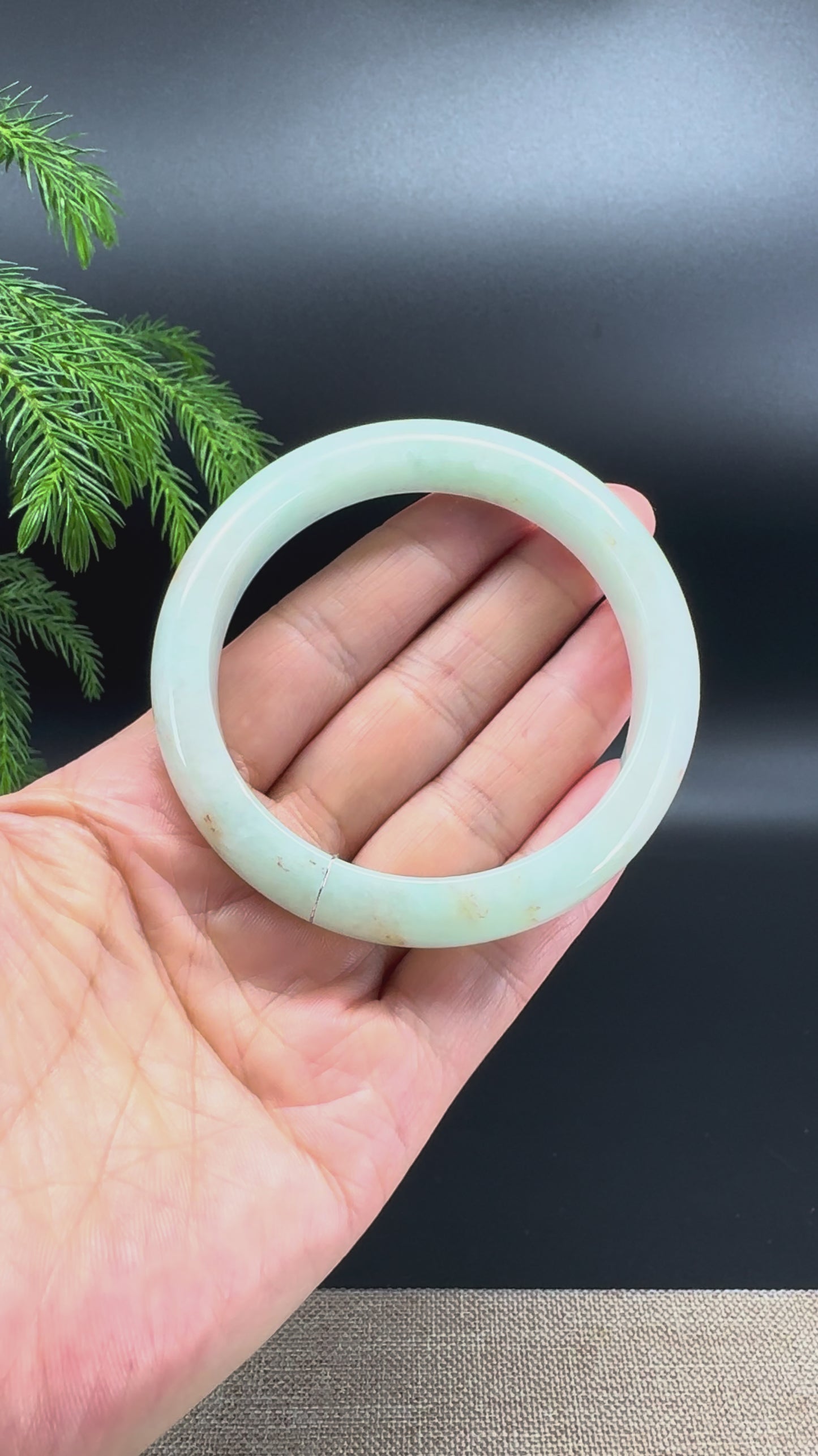 Genuine Burmese Light Green & Sajin Jadeite Jade Bangle Bracelet (58.7mm)