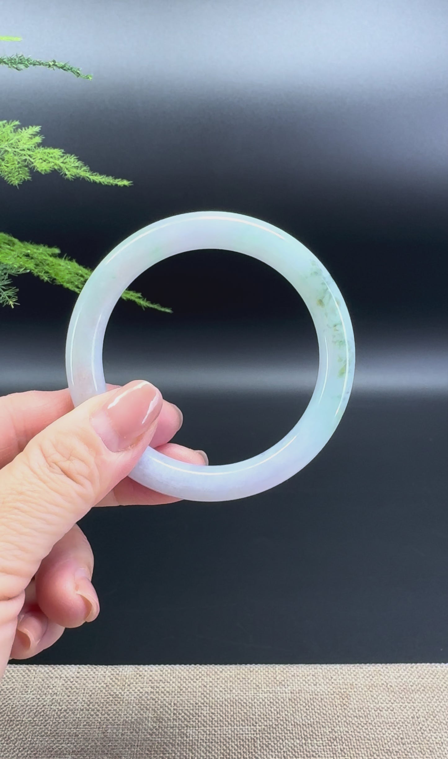 Load and play video in Gallery viewer, Genuine Burmese Lavender Green Jade Jadeite Bangle Bracelet (53.8mm)
