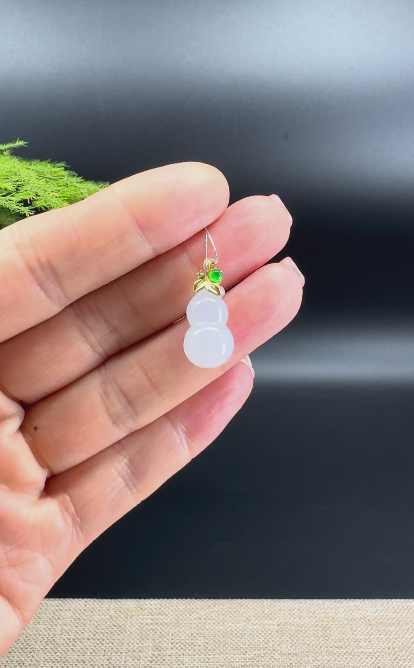 Load and play video in Gallery viewer, RealJade® Co. Genuine Icy Jadeite Jade Good Luck Mini Hulu Necklace With 18K Yellow Gold Bail With Diamonds
