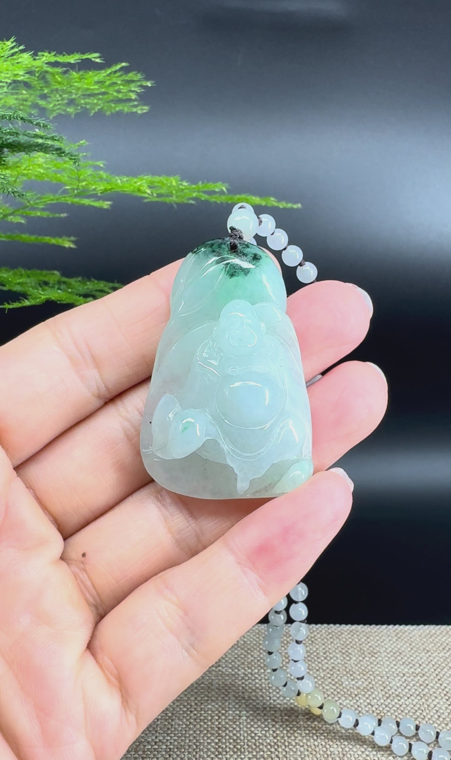 RealJade® Co. Genuine Burmese Green Jadeite Jade Happy Buddha Pendant Necklace