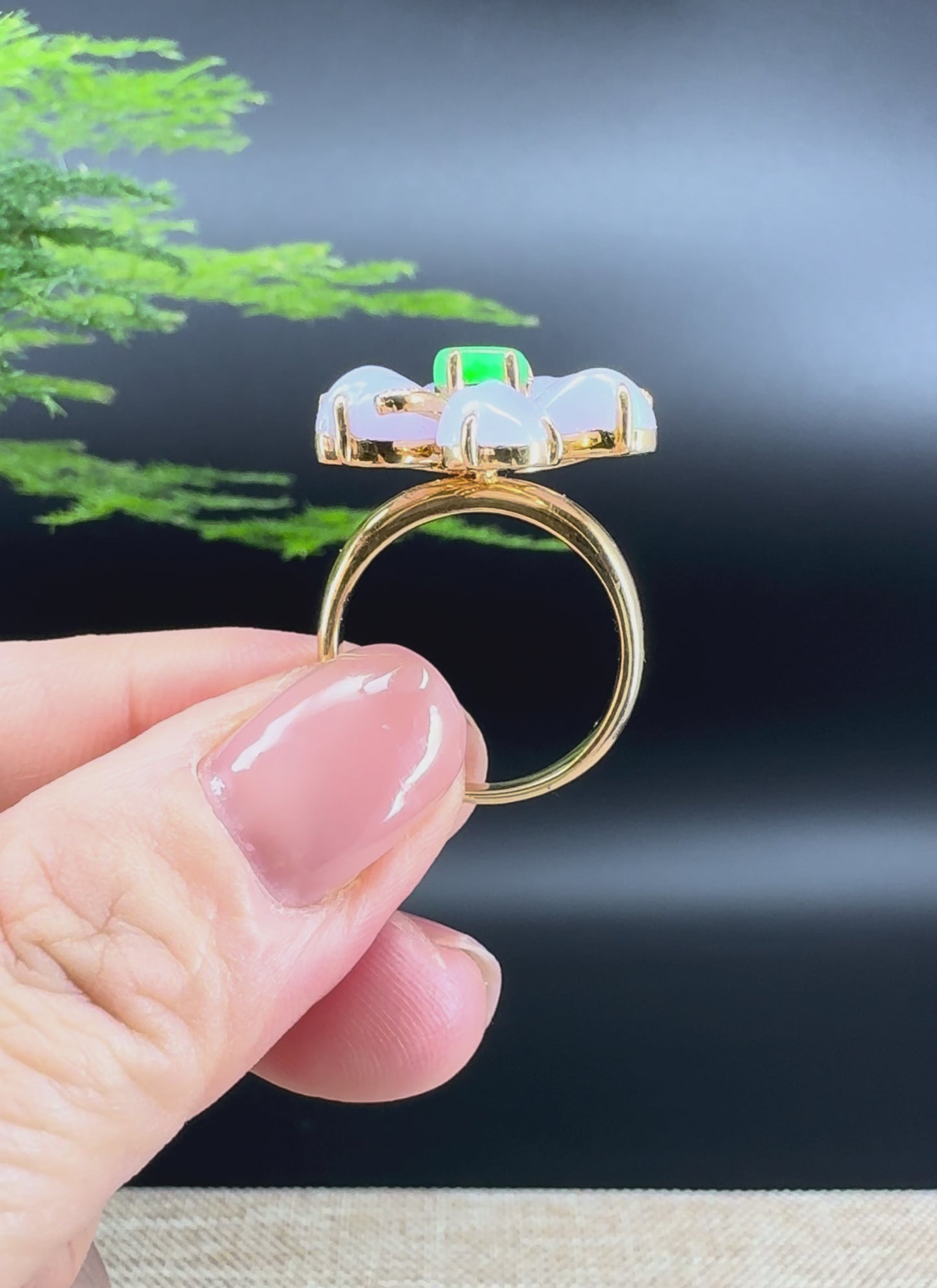 RealJade® "Signature Signet" 18K Yellow Gold Lavender Jadeite Jade Flower Ring
