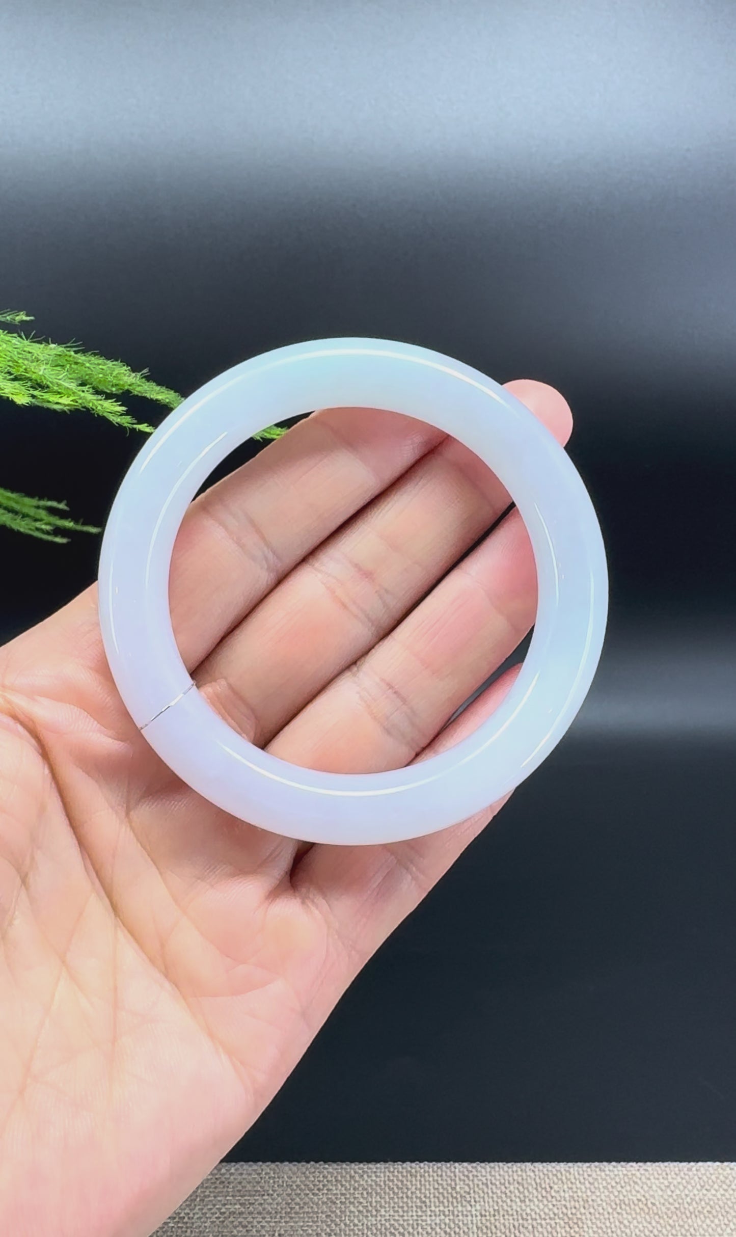 Load and play video in Gallery viewer, Genuine Burmese Icy  Lavender Green Jade Jadeite Bangle Bracelet ( 53.2mm )
