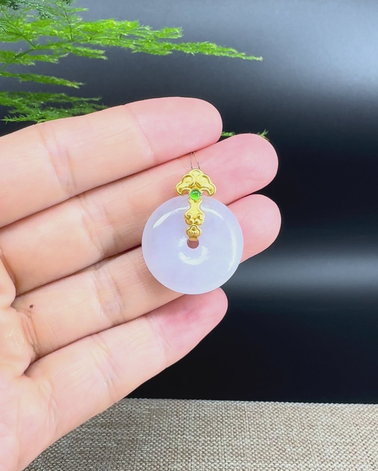 Load and play video in Gallery viewer, &amp;quot;Good Luck Button&amp;quot; Icy Jadeite Jade Lucky KouKou Pendant With 18K Yellow Gold  Bail
