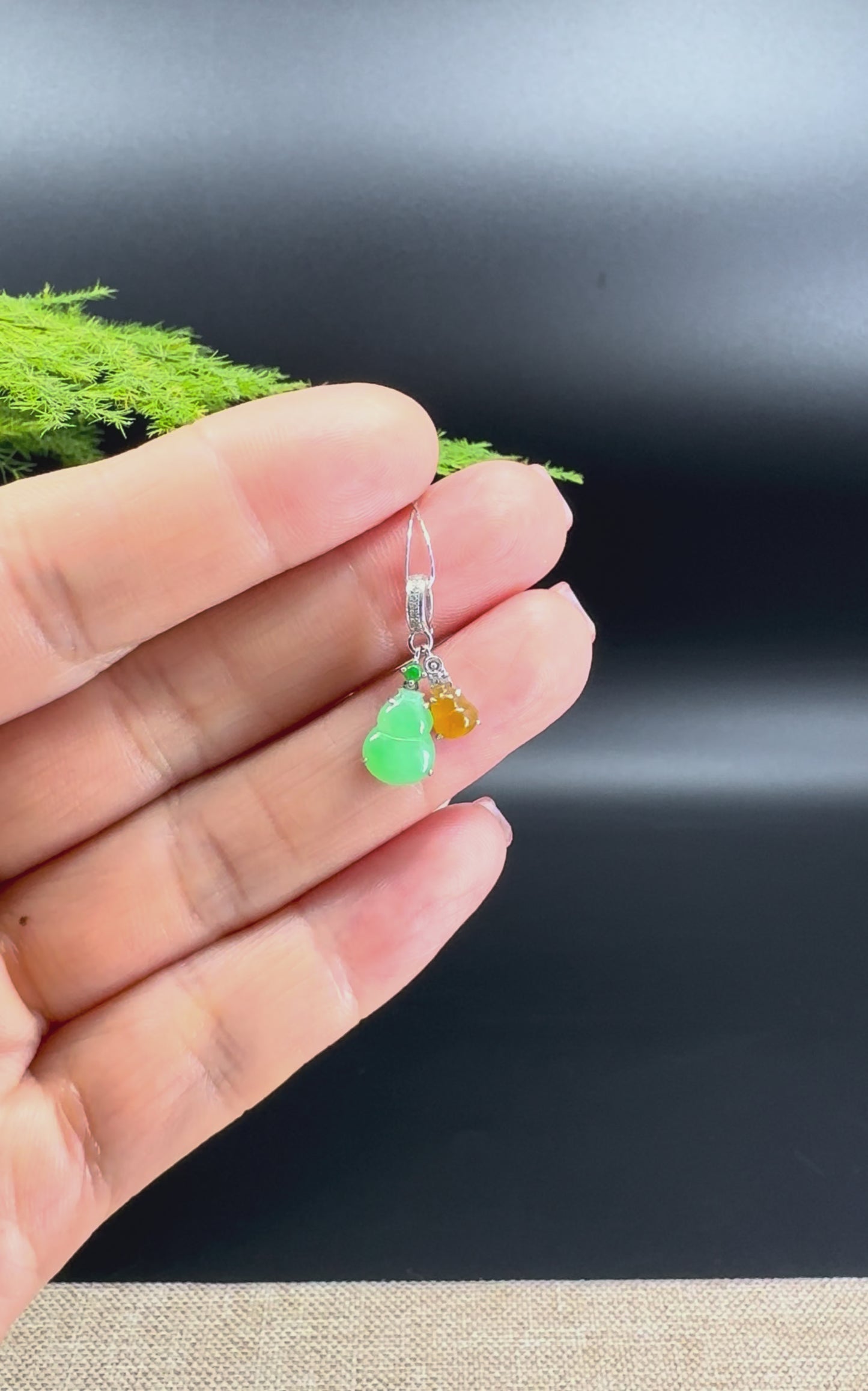 Load and play video in Gallery viewer, RealJade® Co. Genuine Yellow &amp;amp; Green Jadeite Jade Mini Hulu Bottle Gourd Necklace

