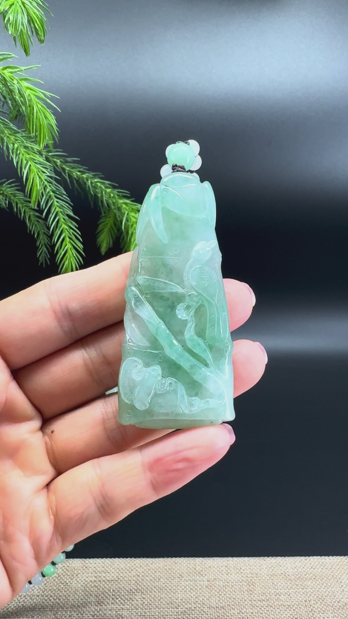Load and play video in Gallery viewer, RealJade® Co.Natural Blue Green Jadeite Jade Bamboo Pendant
