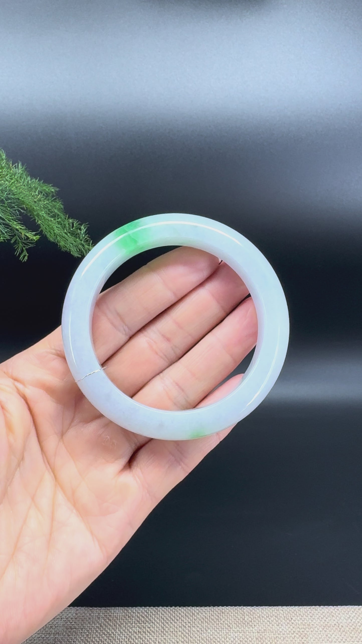 Load and play video in Gallery viewer, Genuine Burmese Light Lavender Green Jade Jadeite Bangle Bracelet ( 55.2mm )
