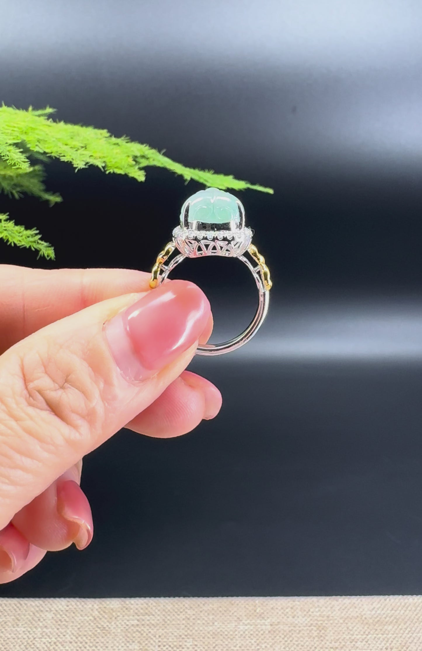 Load and play video in Gallery viewer, RealJade® &amp;quot;Signature Signet&amp;quot; 18K White Gold Icy Green Jadeite Jade Pi Xiu Ring
