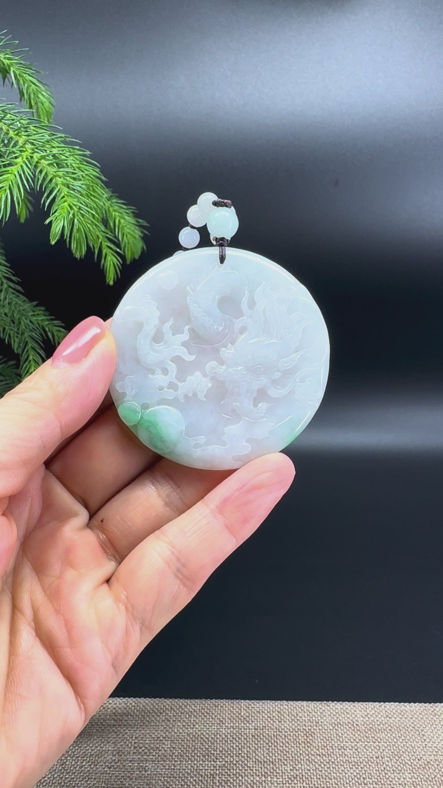 RealJade® Co. Natural White Green Jadeite Jade Dragon Pendant