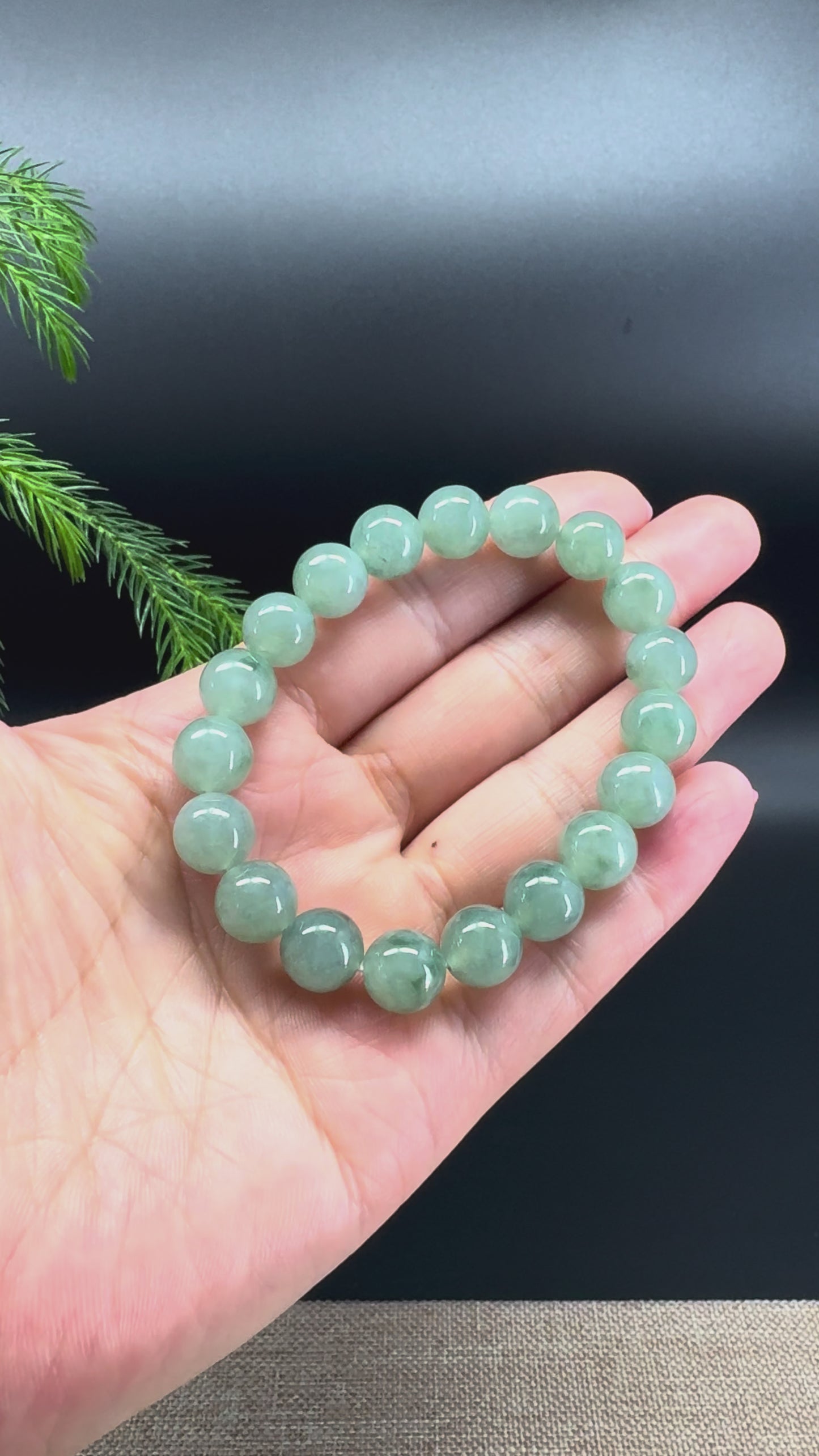 Load and play video in Gallery viewer, RealJade® Co. Genuine Jadeite Jade Round Blue Green Beads Bracelet (10mm)
