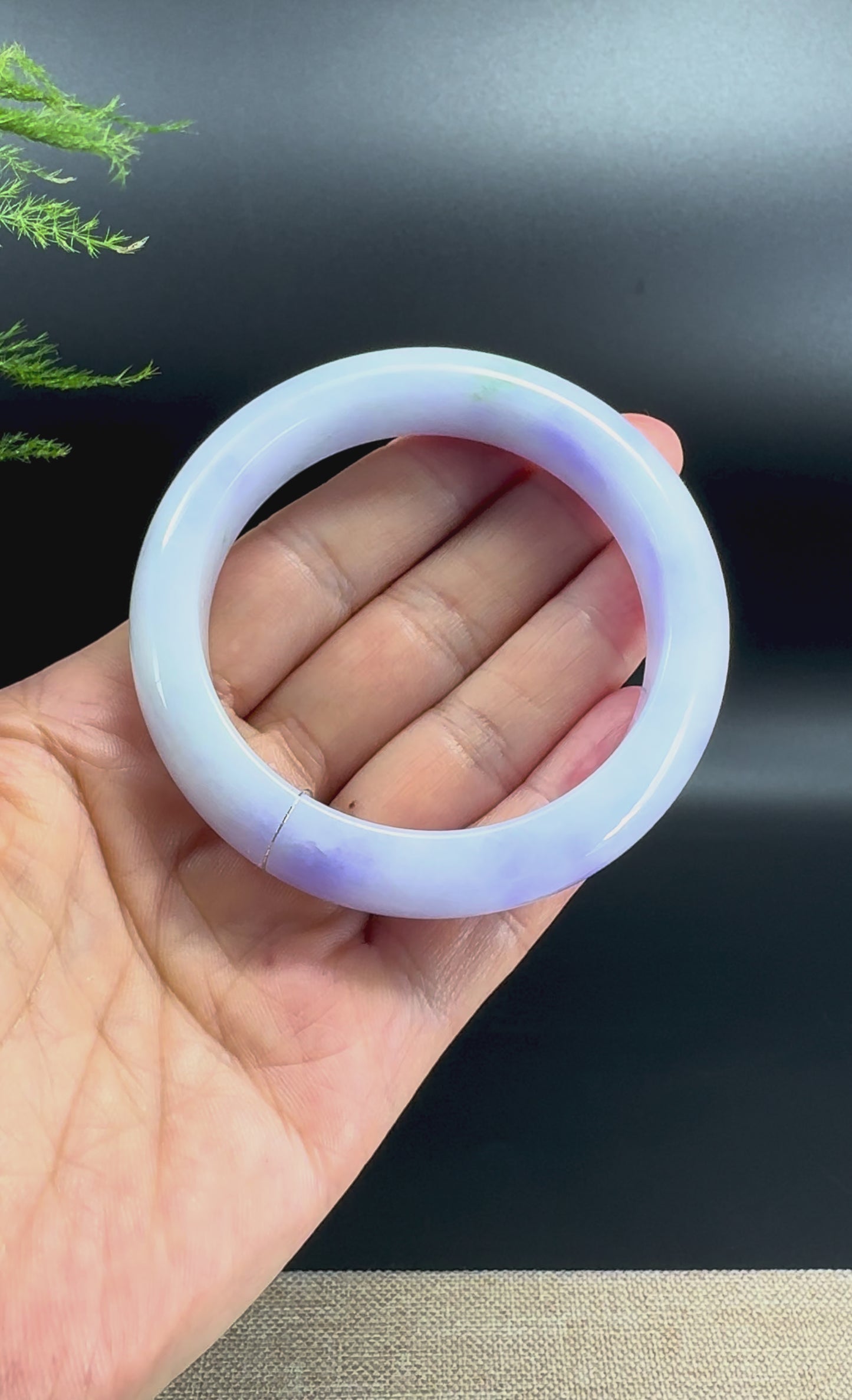 Load and play video in Gallery viewer, Genuine Burmese Lavender Green Jade Jadeite Bangle Bracelet (56.4mm)
