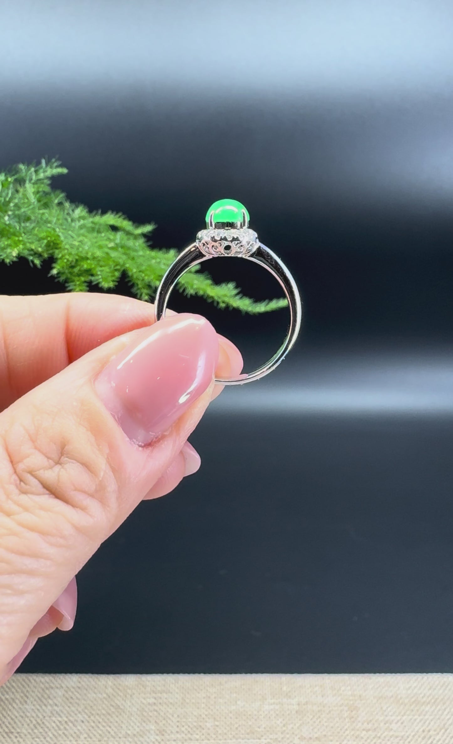 RealJade® 18K White Gold Imperial Green Jadeite Jade Diamonds Ring